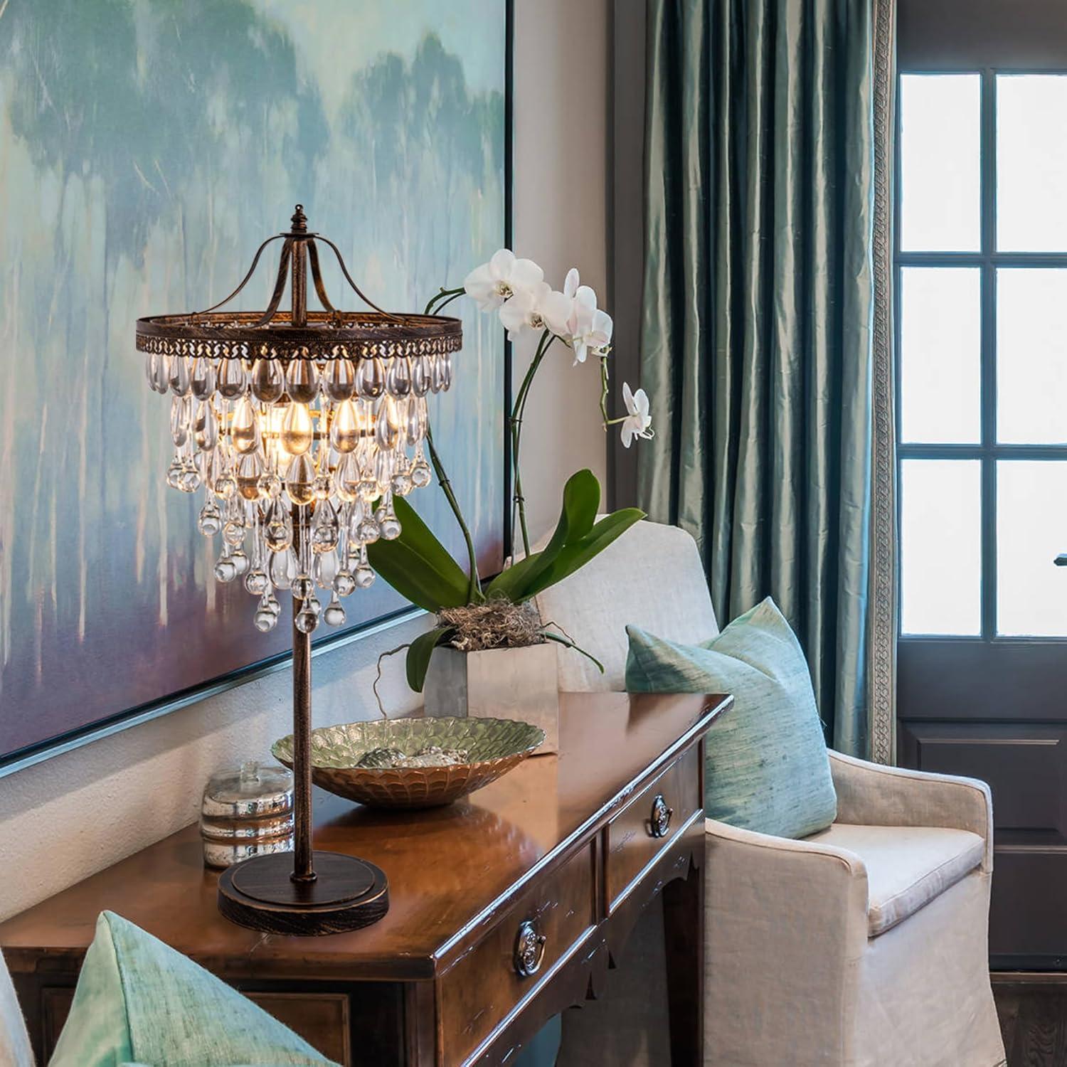 Lámpara de Mesa de Cristal Tochic 3 Luces Regulable 72 cm