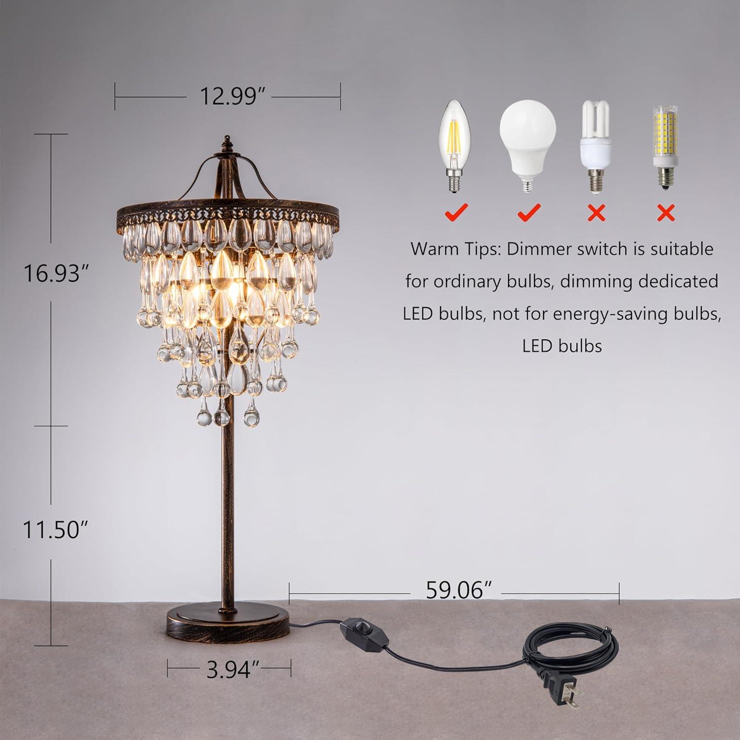 Lámpara de Mesa de Cristal Tochic 3 Luces Regulable 72 cm