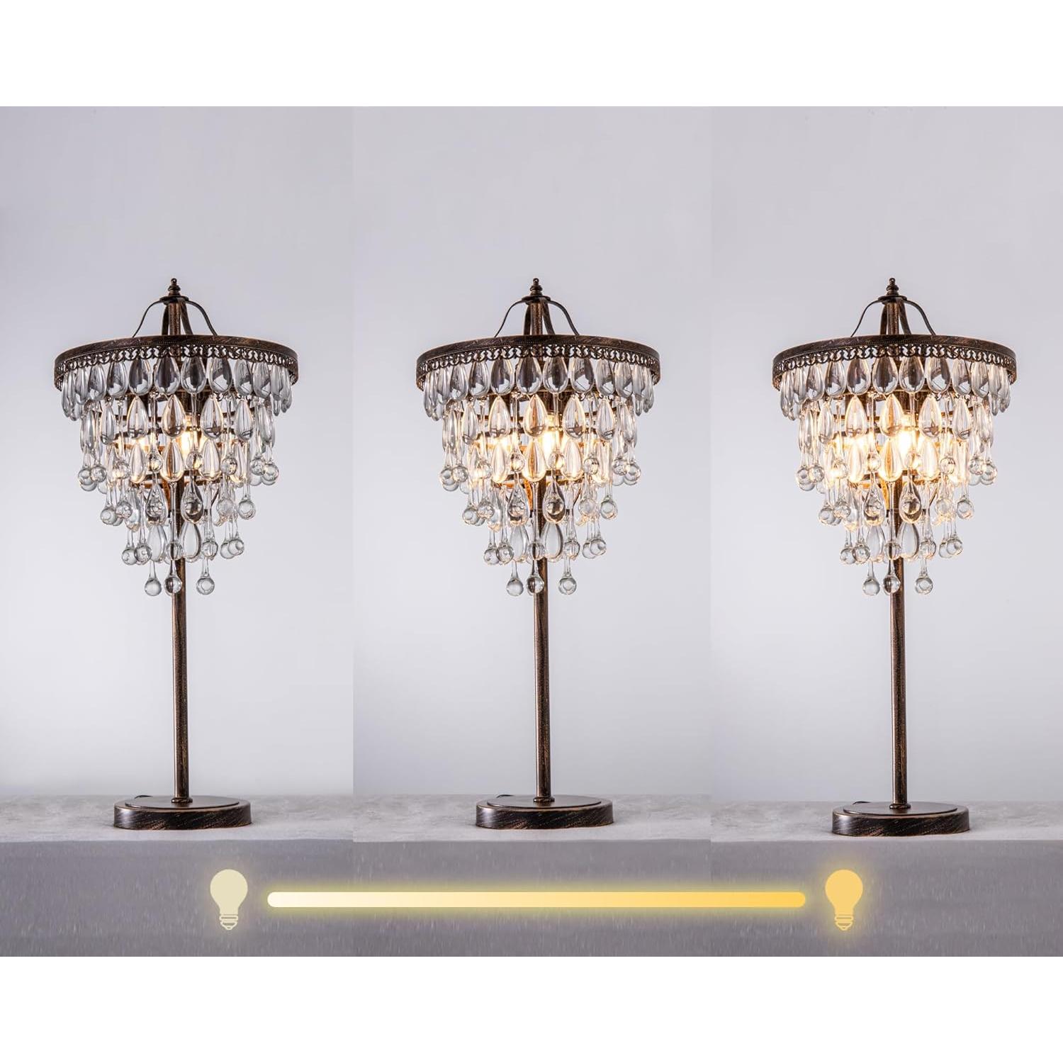 Lámpara de Mesa de Cristal Tochic 3 Luces Regulable 72 cm