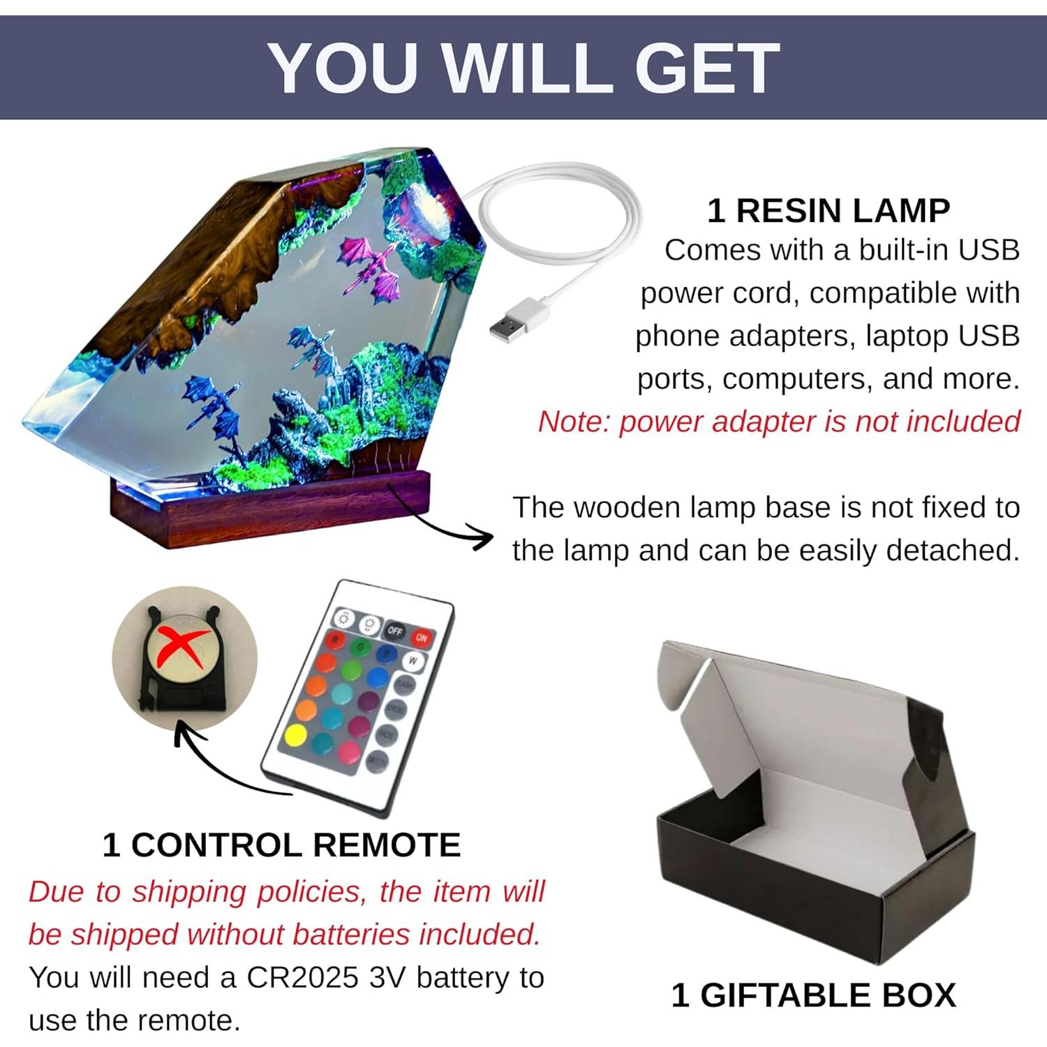 Lámpara de Resina Dragón LIGH9LAMP 16 Colores LED USB