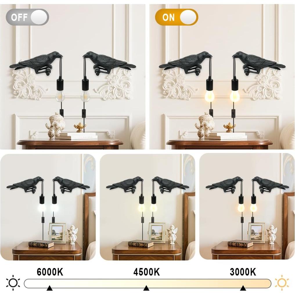 Aplique de Pared Gótico Cuervo YESINTO 30x17.5cm (Paquete de 2)