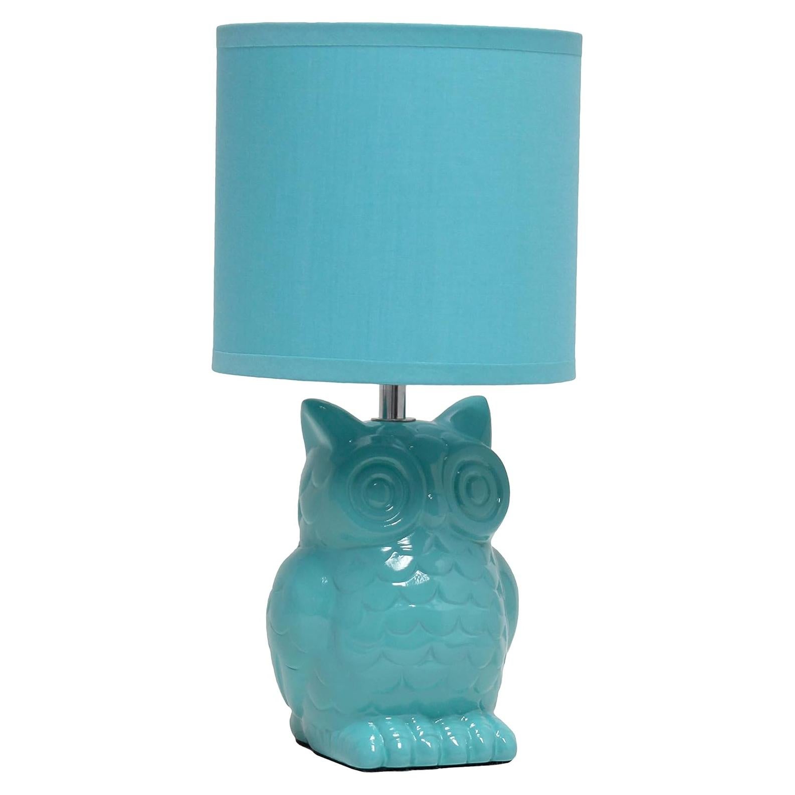Lámpara de Mesa Cerámica Búho 12.8" Azul Tiffany Diseños Simples