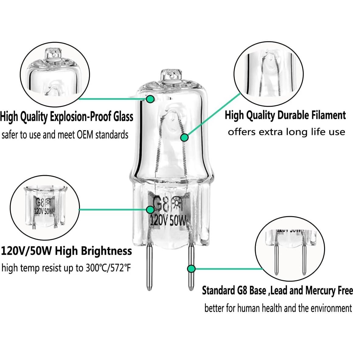 Bombilla Halógena G8 50W Snnalosses - Paquete de 4 para Microondas