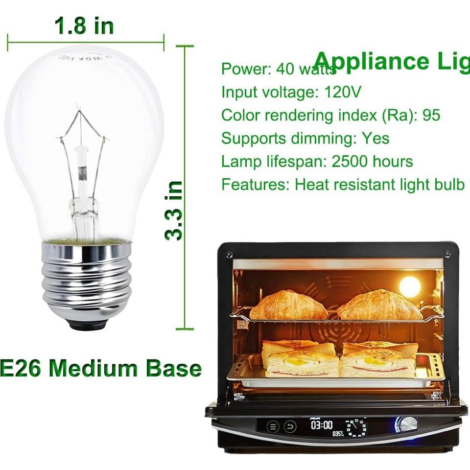 Bombilla A15 40W Zqian para Horno y Electrodomésticos 2 Pcs