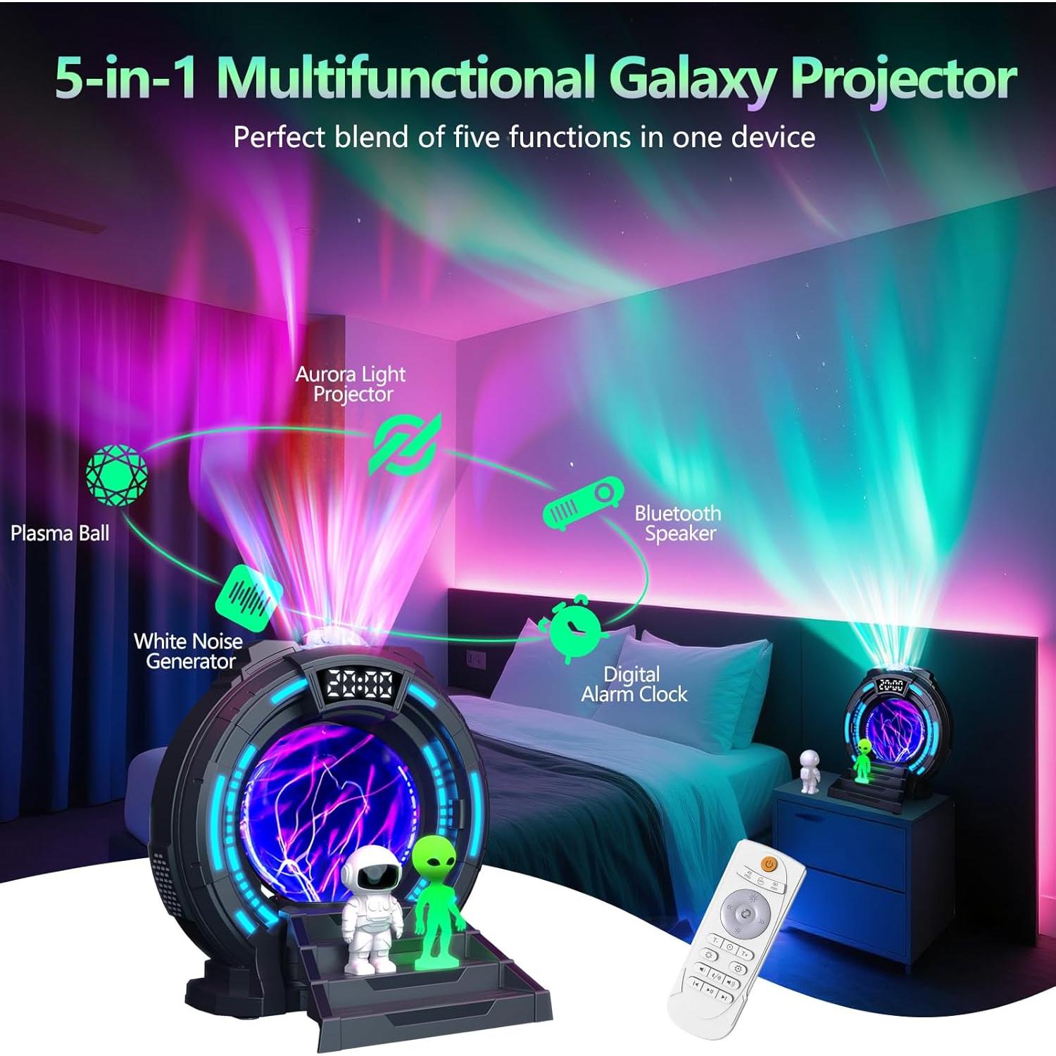 Proyector de Luz Galaxy Roujune con Altavoz Bluetooth y Ruido Blanco