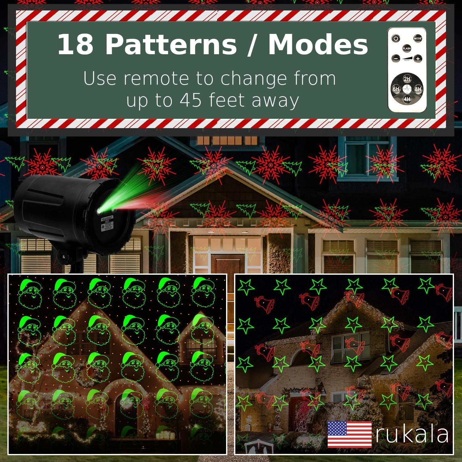 Proyector Láser de Navidad Rukala - 18 Patrones - Rojo y Verde