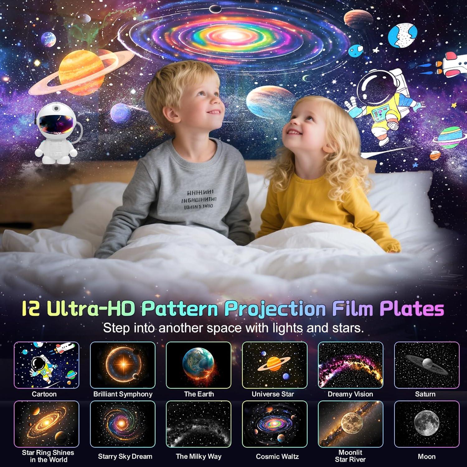 Proyector de Luz Nocturna Galaxia Astronauta Ultra-HD 12 Discos