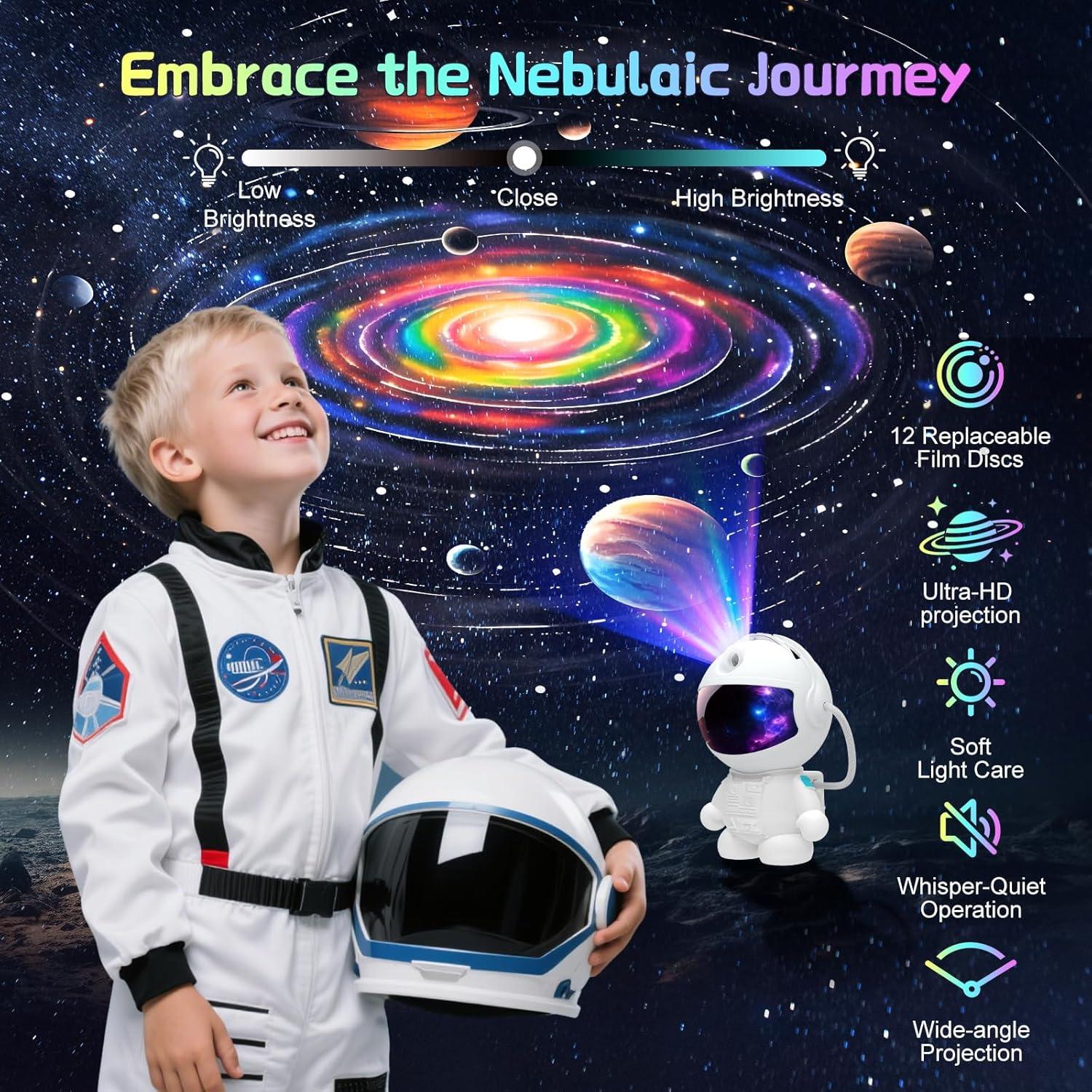 Proyector de Luz Nocturna Galaxia Astronauta Ultra-HD 12 Discos