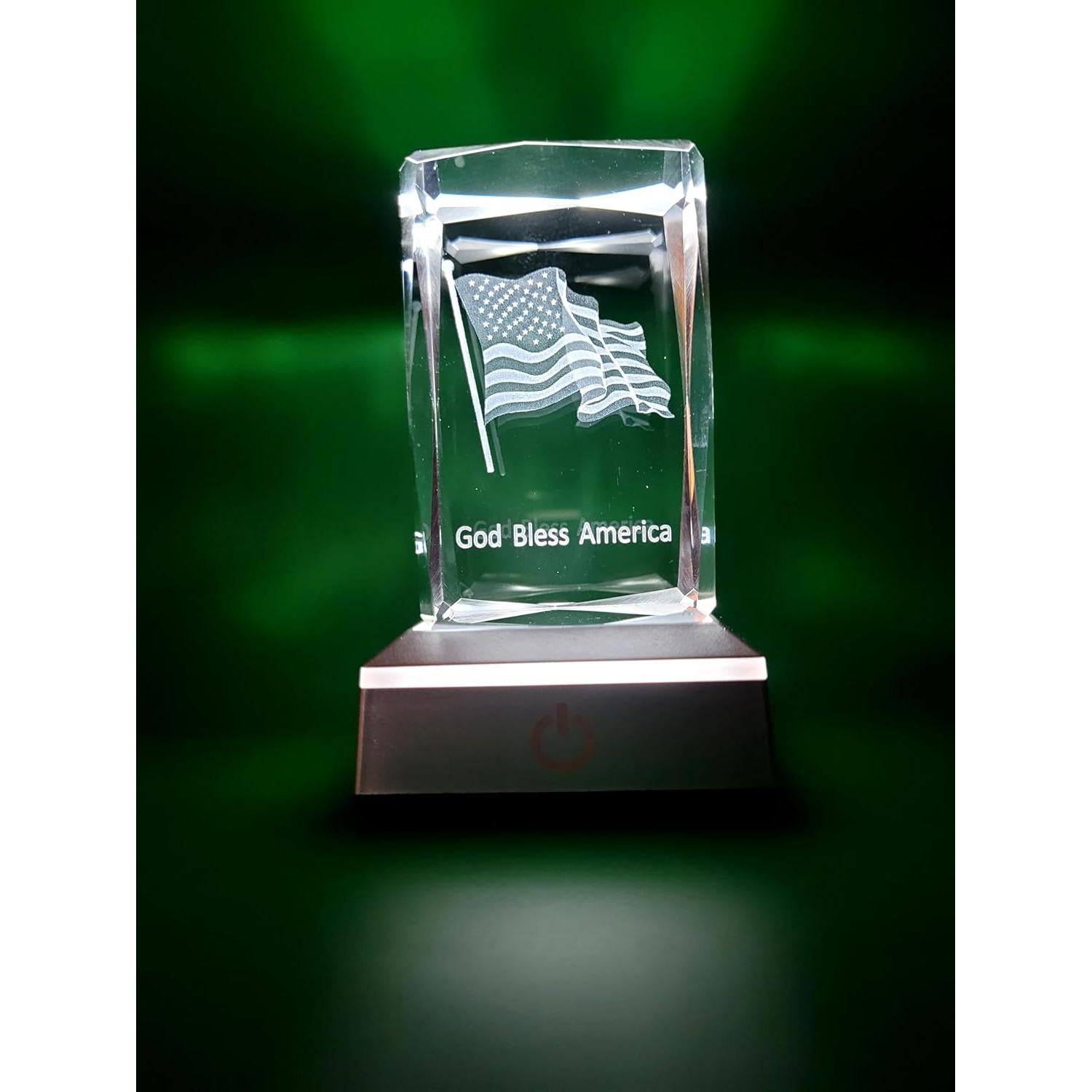 Luz Nocturna LED Cubo Cristal Bandera Americana 11 cm