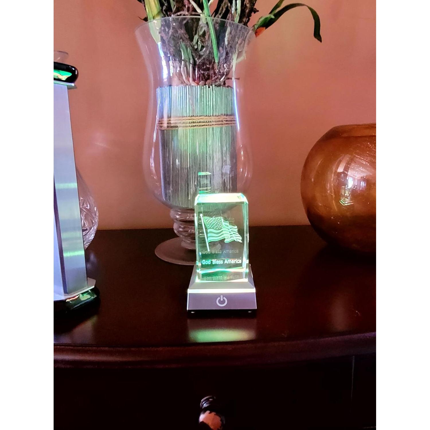 Luz Nocturna LED Cubo Cristal Bandera Americana 11 cm