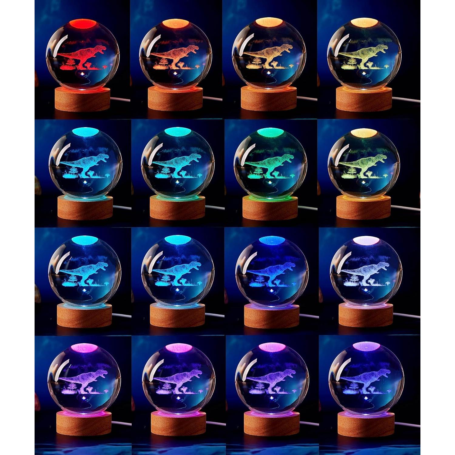 Lámpara de Bola de Cristal 3D Dinosaurio K9 8cm USB Control Remoto