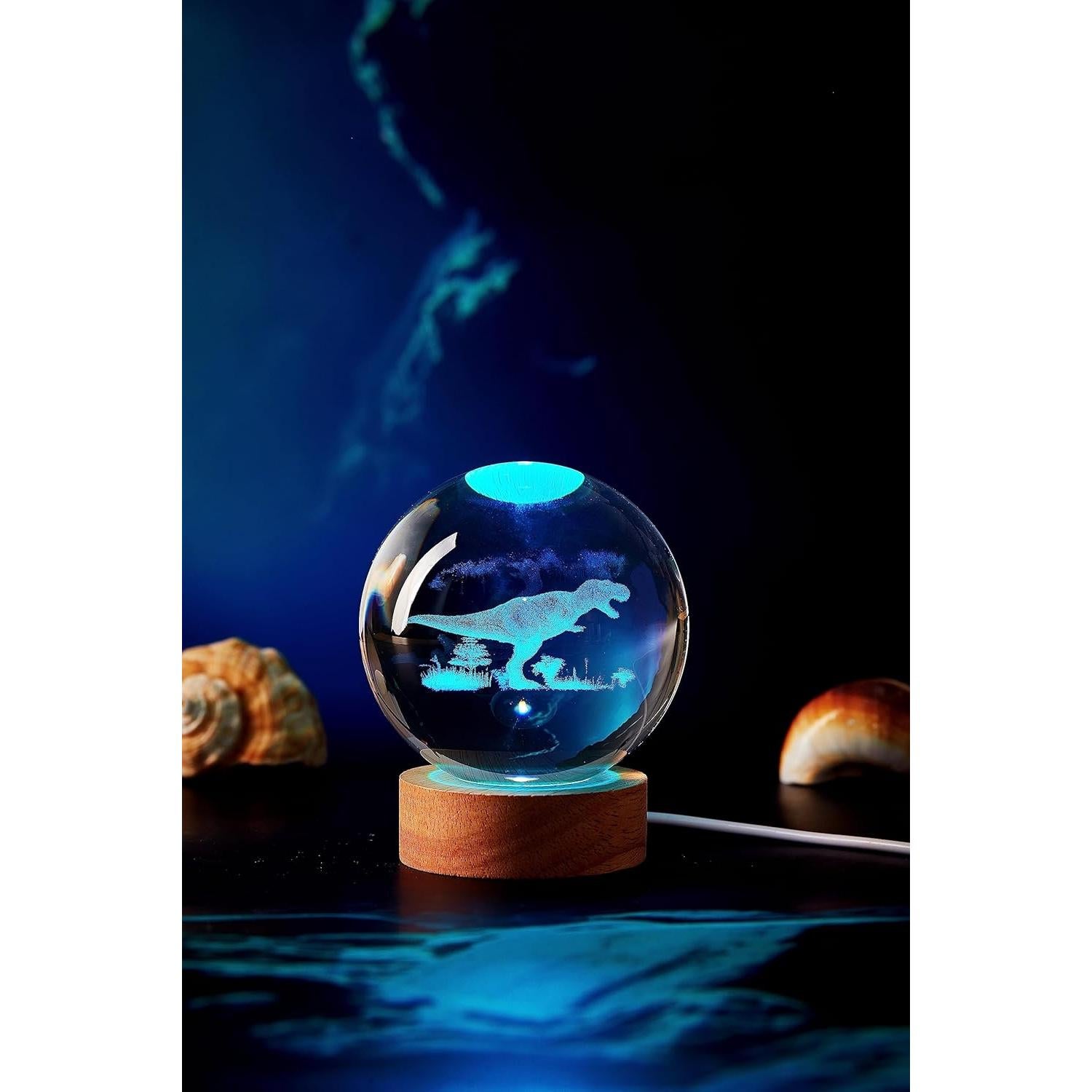Lámpara de Bola de Cristal 3D Dinosaurio K9 8cm USB Control Remoto