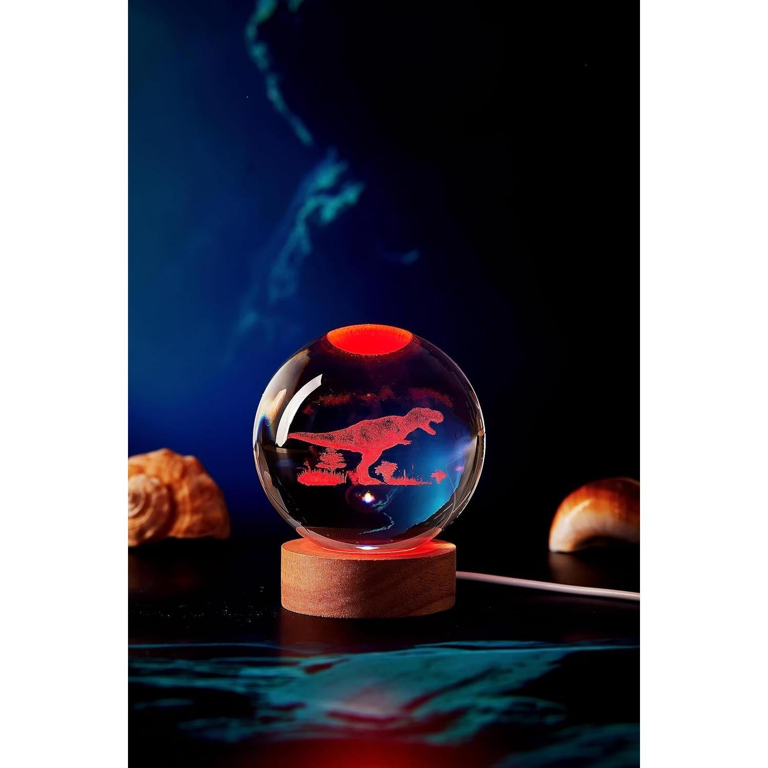 Lámpara de Bola de Cristal 3D Dinosaurio K9 8cm USB Control Remoto