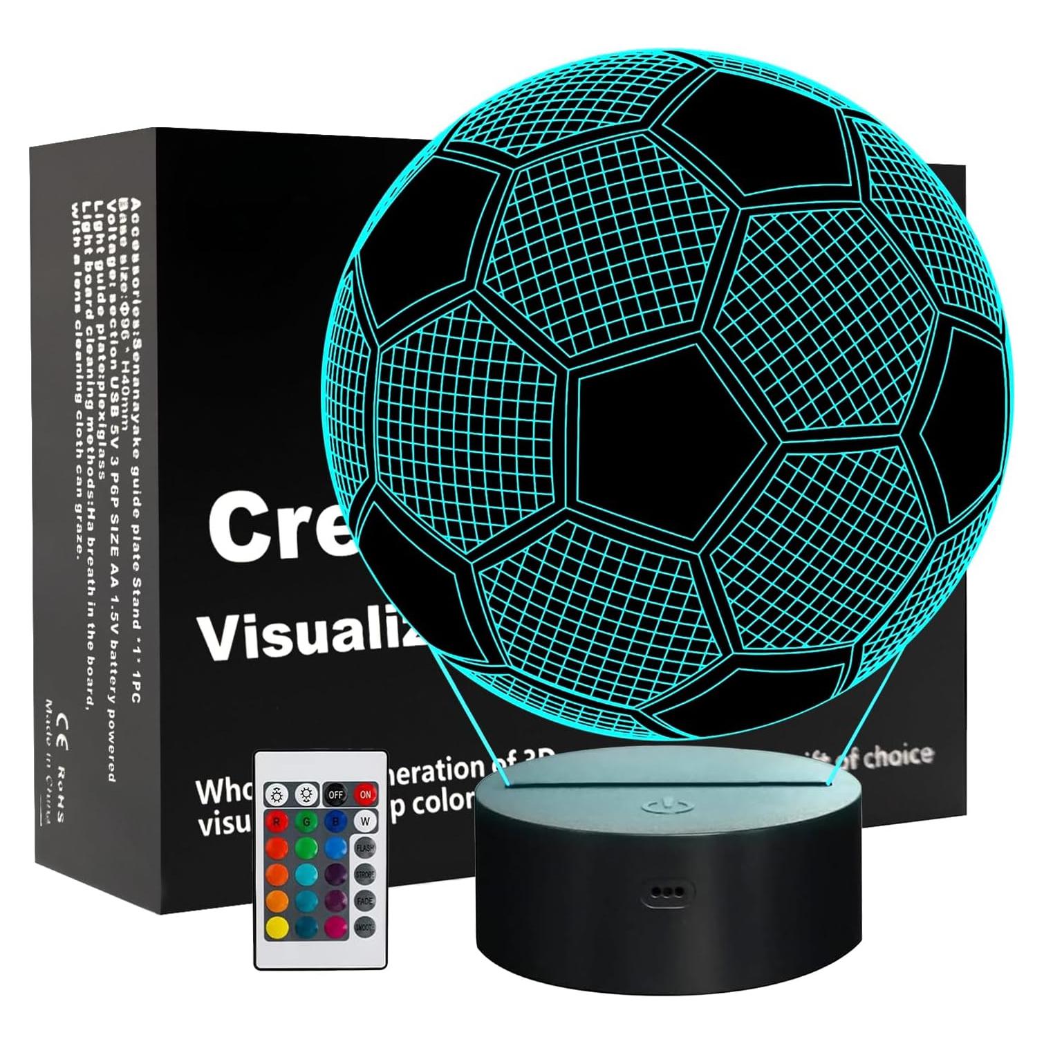 Lámpara de Noche 3D de Fútbol Lilampts, 16 Colores, Control Remoto