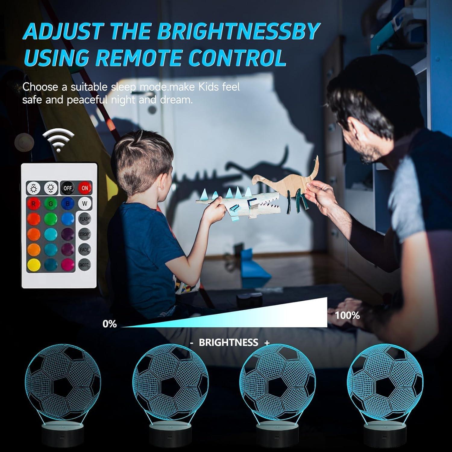 Lámpara de Noche 3D de Fútbol Lilampts, 16 Colores, Control Remoto