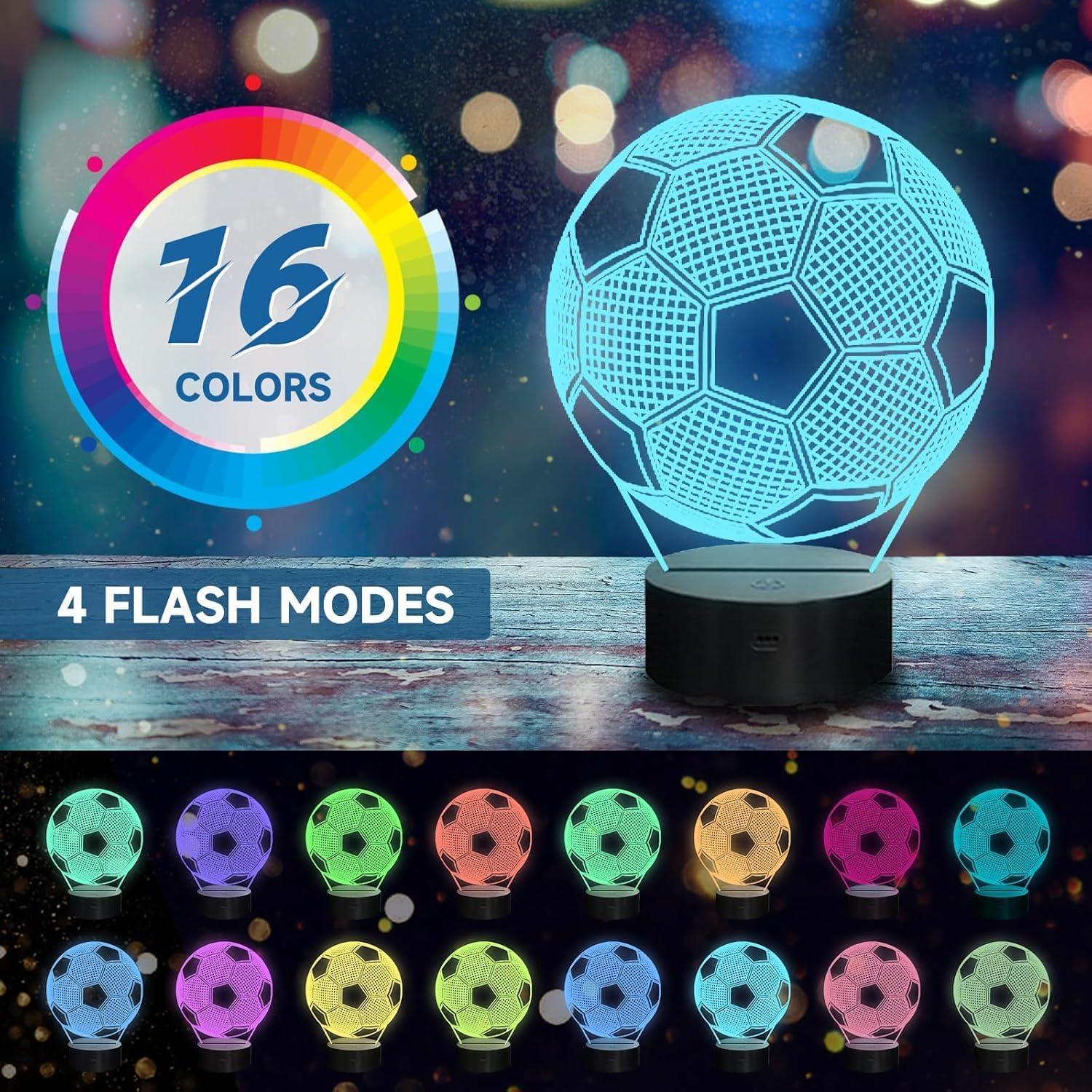Lámpara de Noche 3D de Fútbol Lilampts, 16 Colores, Control Remoto