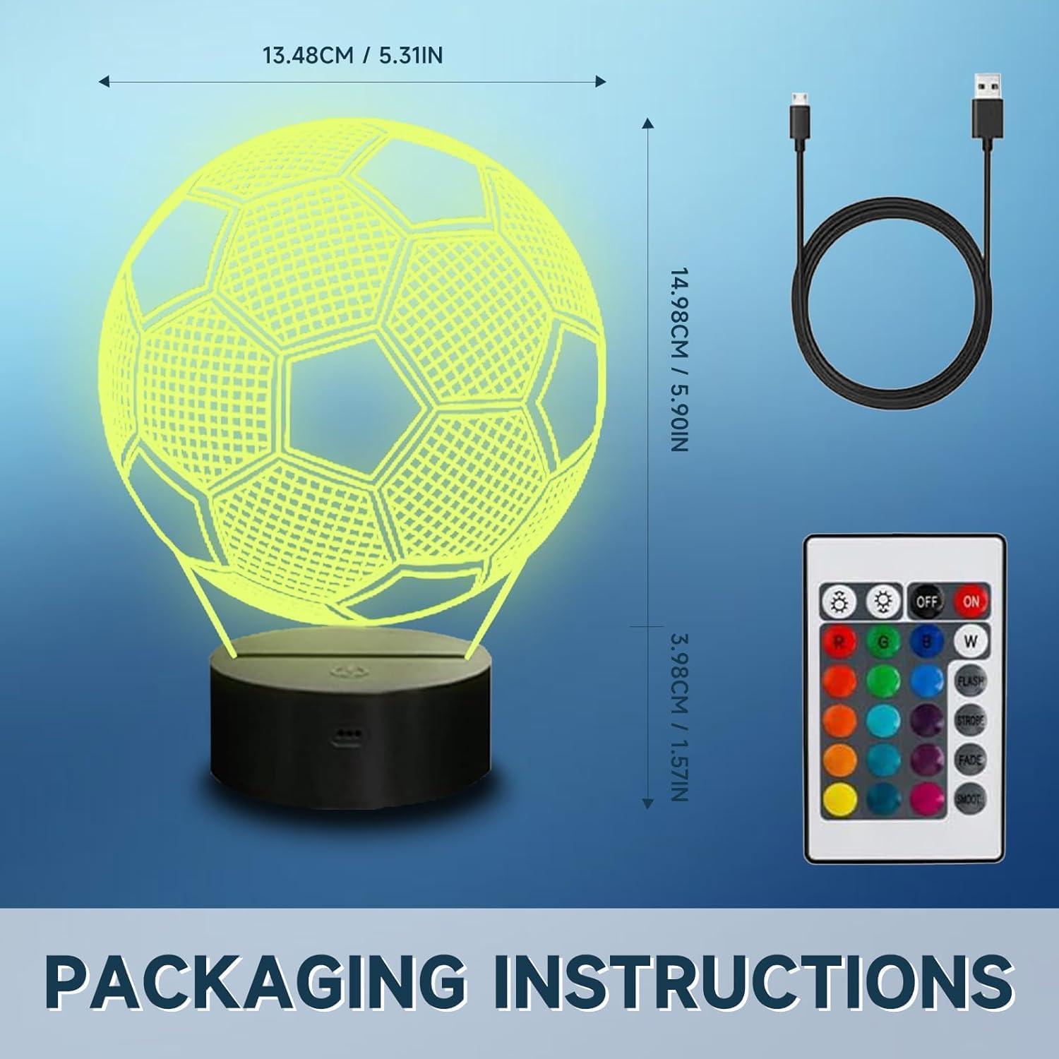 Lámpara de Noche 3D de Fútbol Lilampts, 16 Colores, Control Remoto