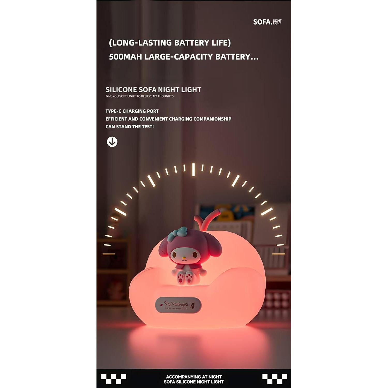 Luz Nocturna Dimmable Kuromi de Silicona para Niños 1200mAh