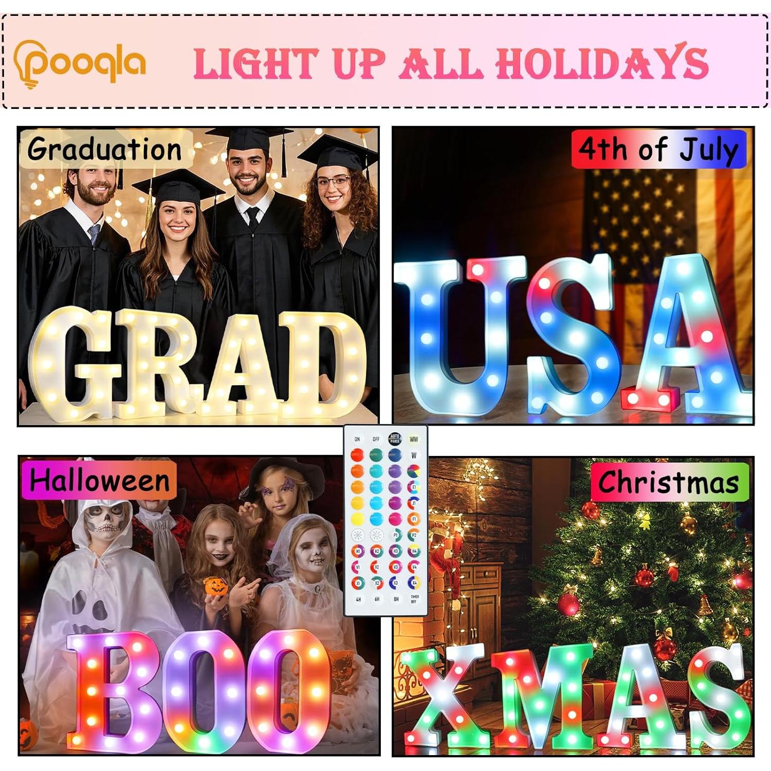 Letras Iluminadas LED Pooqla Letra O 35 Colores Control Remoto