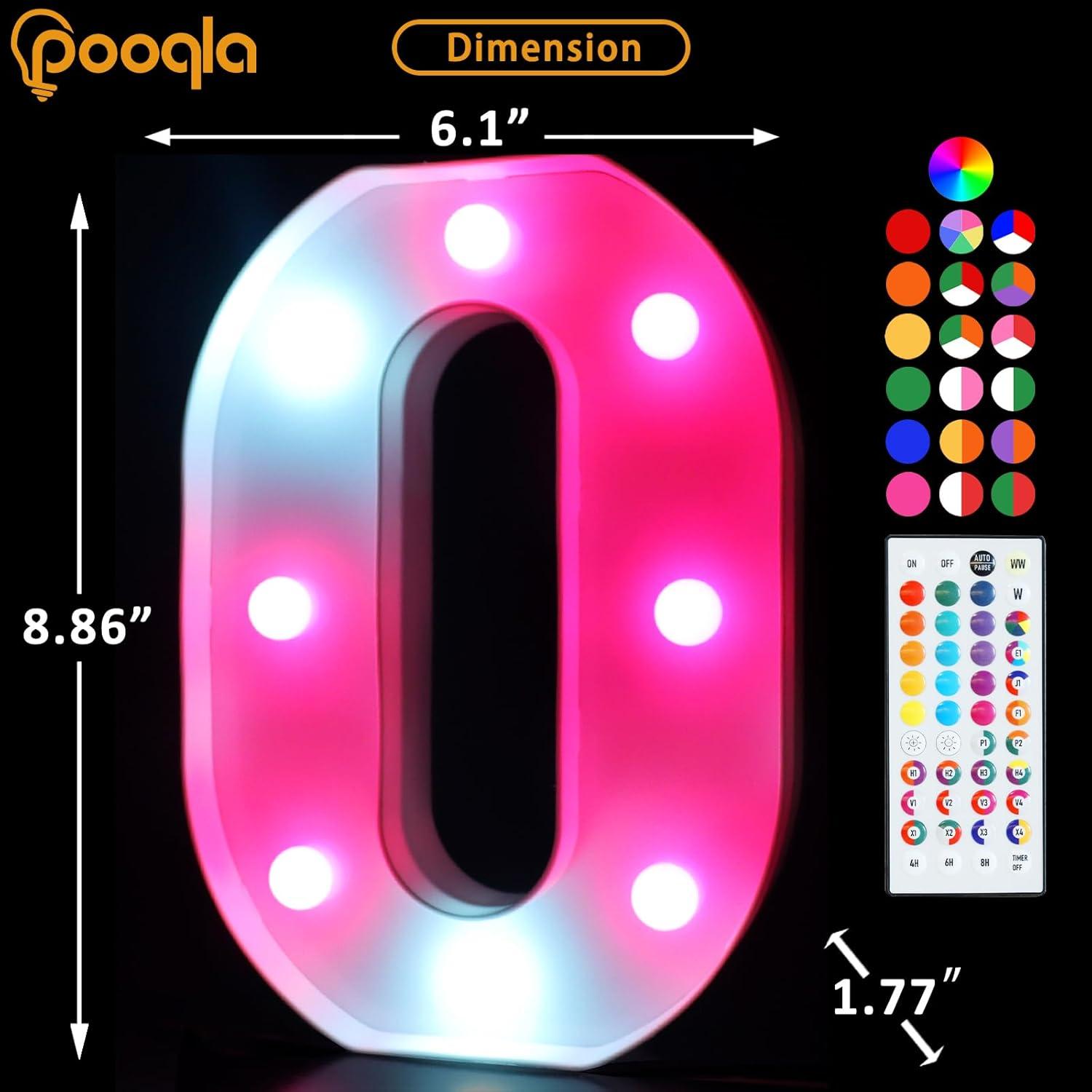 Letras Iluminadas LED Pooqla Letra O 35 Colores Control Remoto