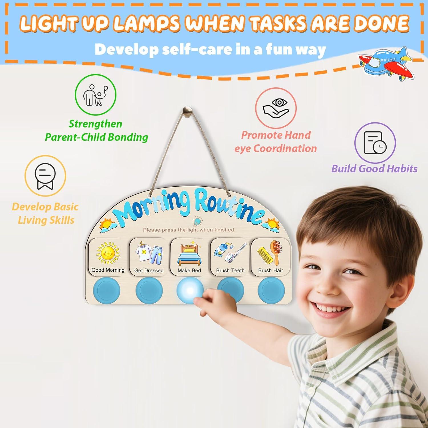 Tabla de Rutina Matutina AINBIN para Niños con 5 Luces Táctiles