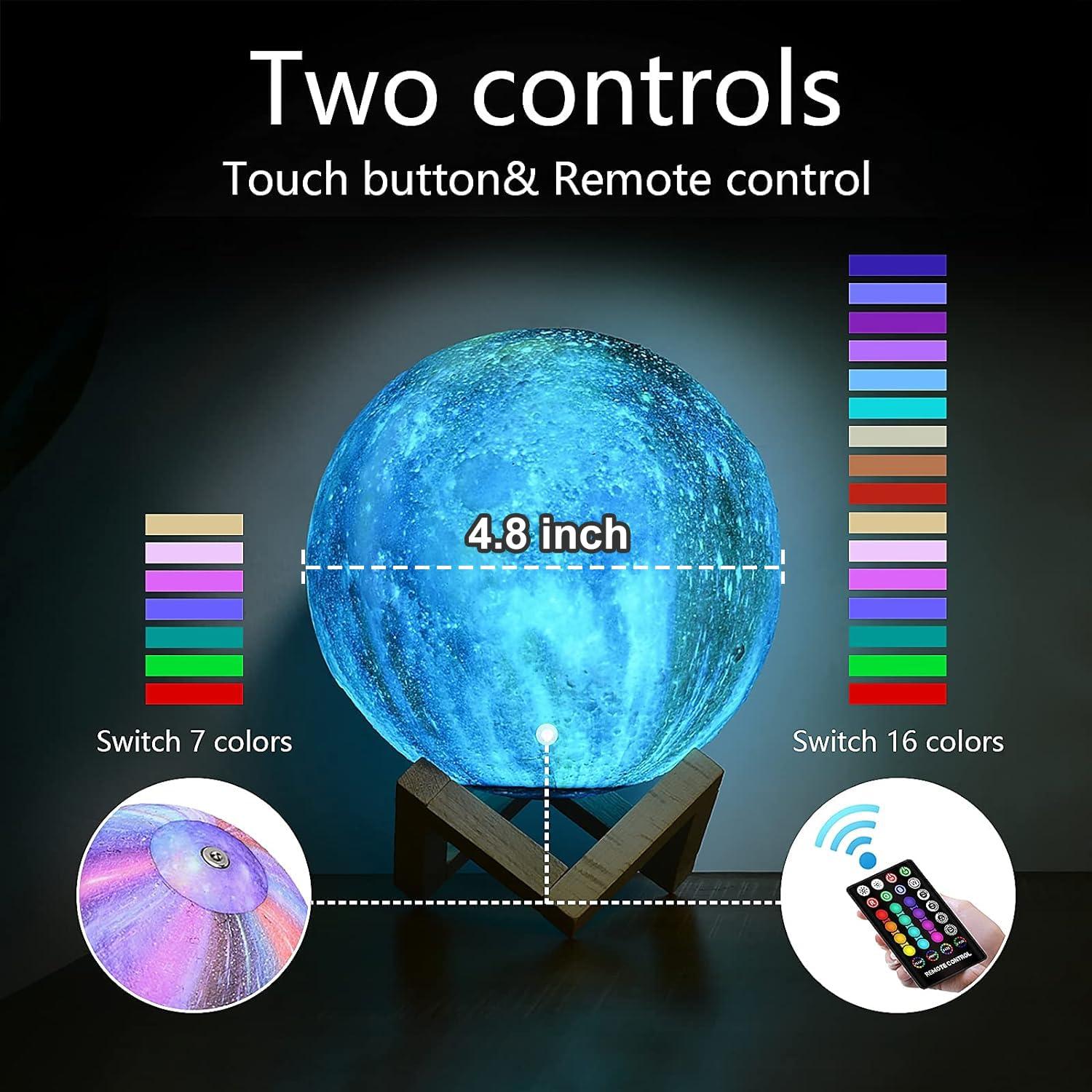 Lámpara Nocturna LED GDPETS Luna 12.2 cm 16 Colores Control Remoto