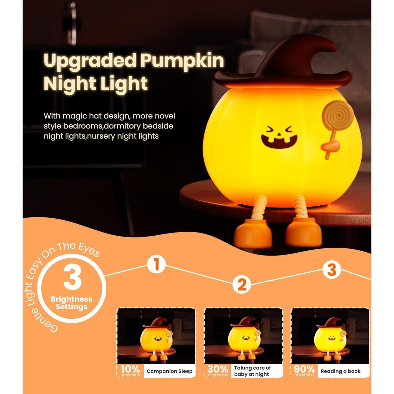 Luz Nocturna Calabaza CUIETUEE con Temporizador y Brillo Ajustable