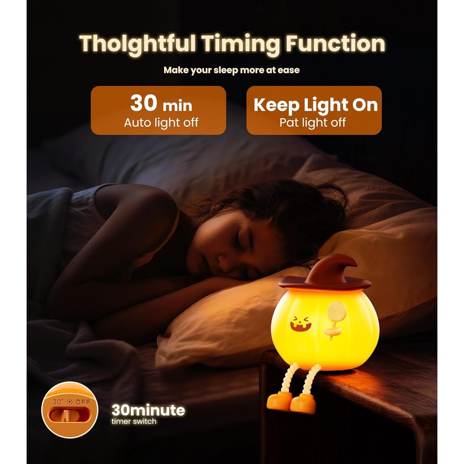Luz Nocturna Calabaza CUIETUEE con Temporizador y Brillo Ajustable