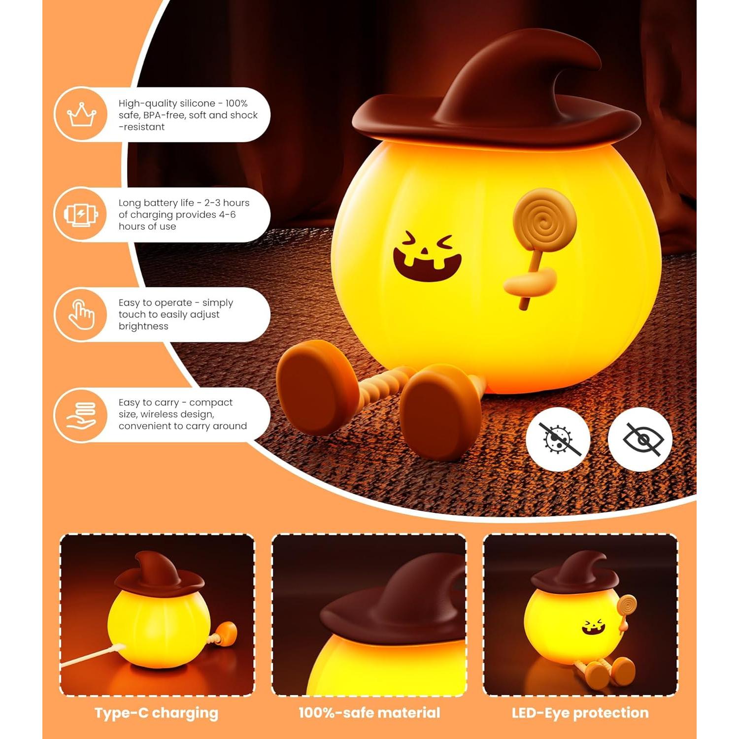 Luz Nocturna Calabaza CUIETUEE con Temporizador y Brillo Ajustable
