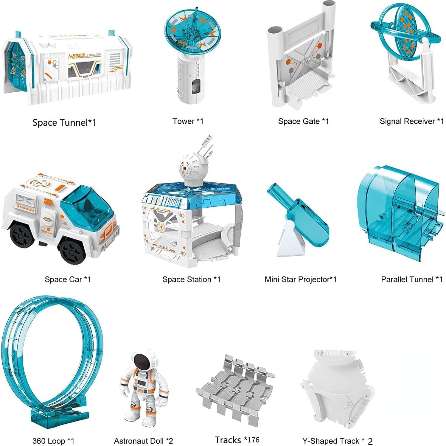 Juguete Espacial VANLINNY 204PCS Tren y Proyector Estrellas