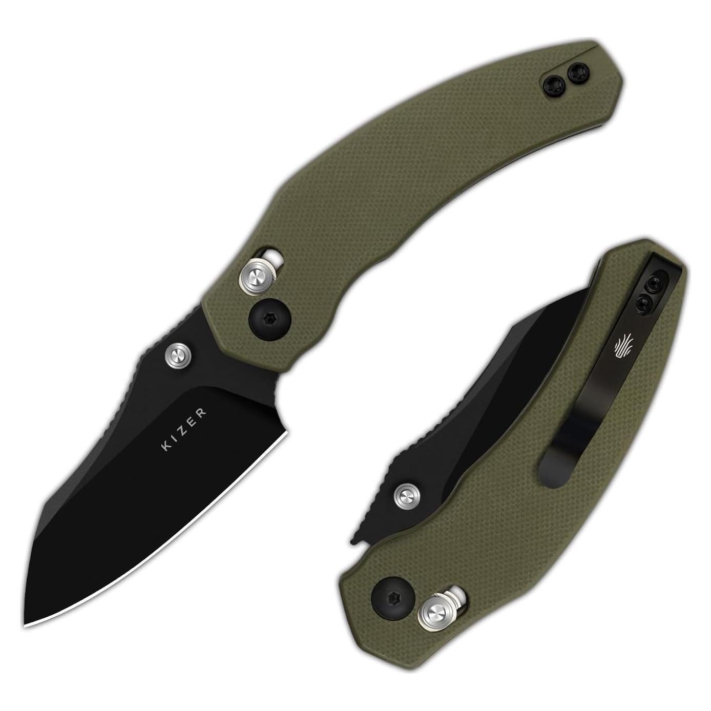 Cuchillo de bolsillo Kizer Mini Bulldog D2 15.7cm EDC Verde