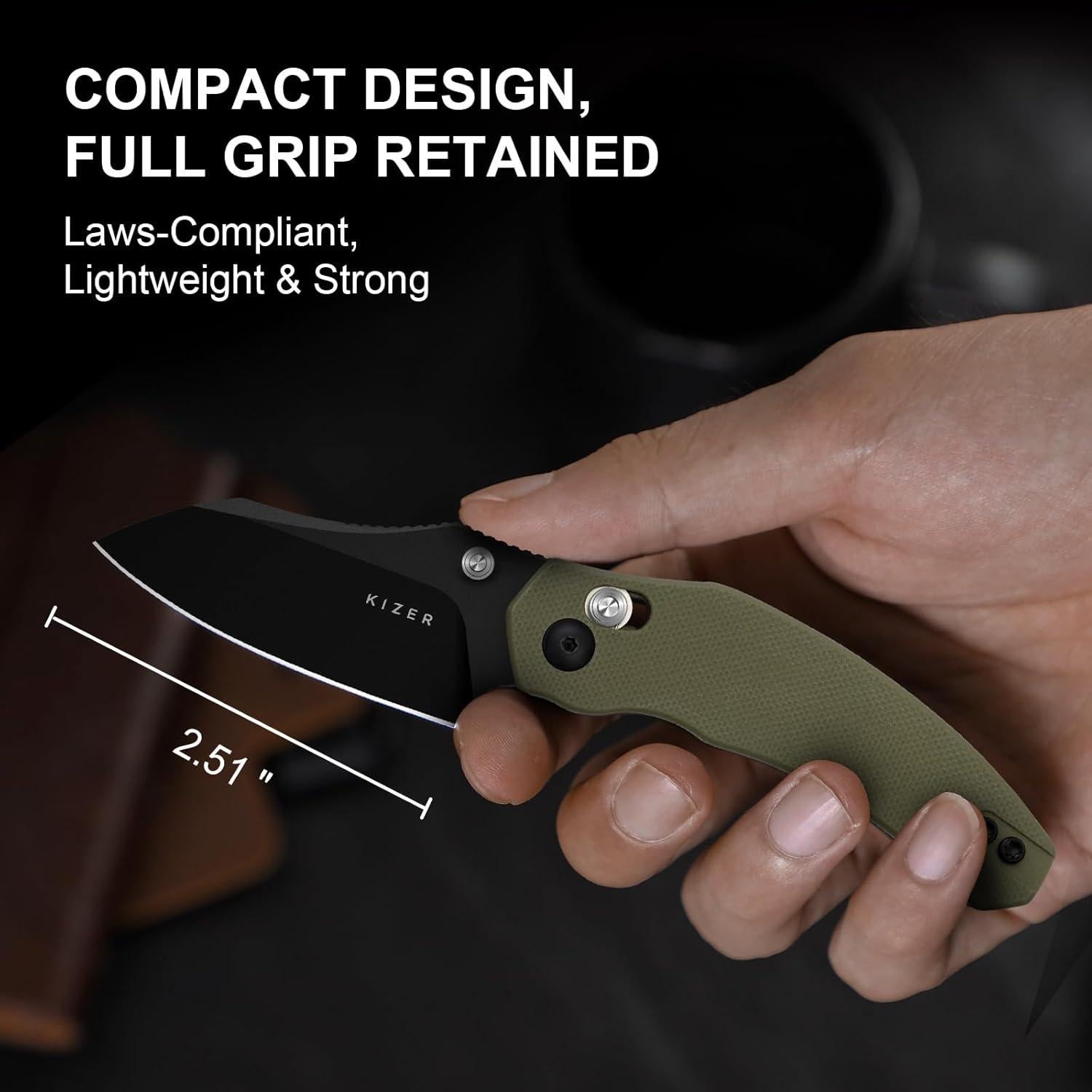 Cuchillo de bolsillo Kizer Mini Bulldog D2 15.7cm EDC Verde