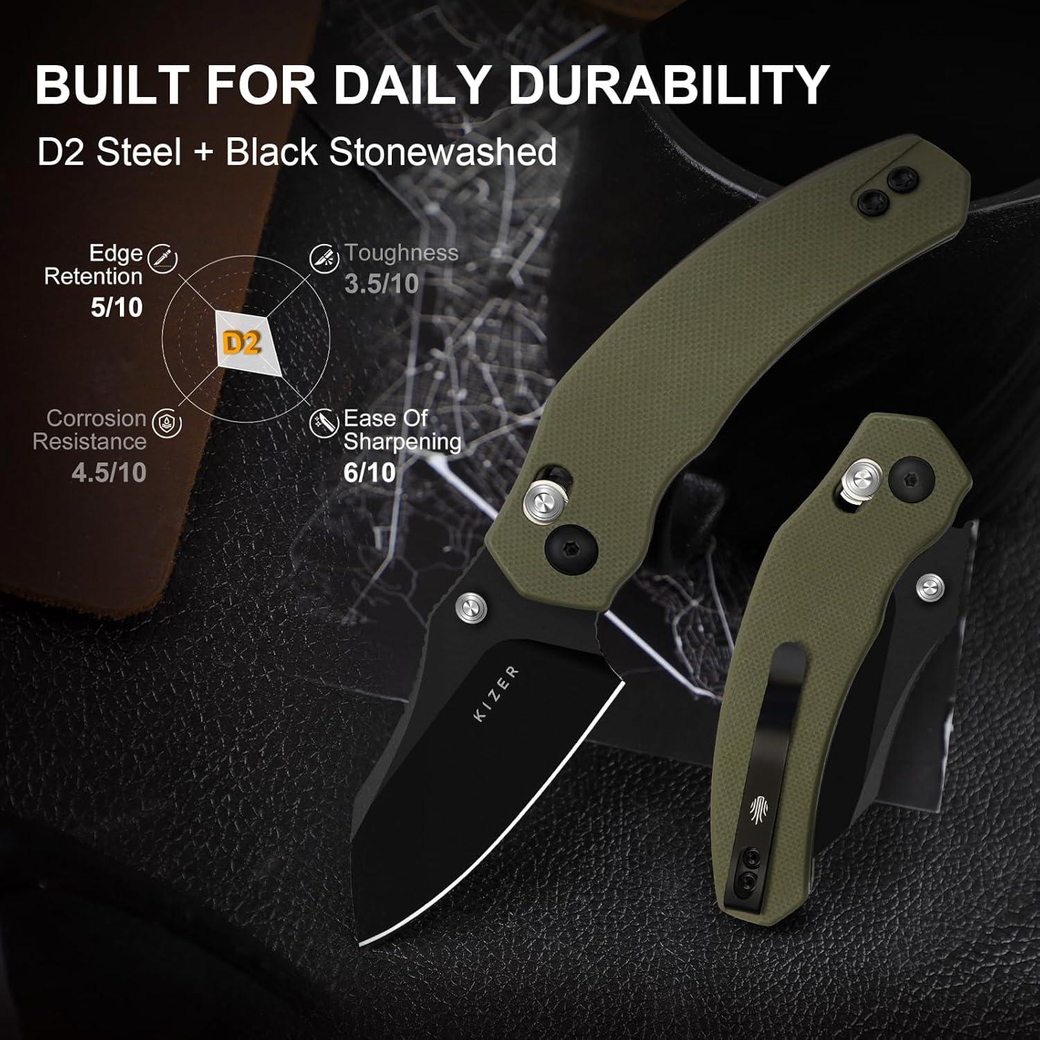Cuchillo de bolsillo Kizer Mini Bulldog D2 15.7cm EDC Verde