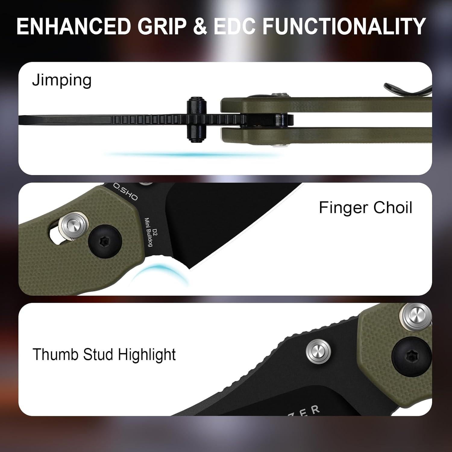 Cuchillo de bolsillo Kizer Mini Bulldog D2 15.7cm EDC Verde