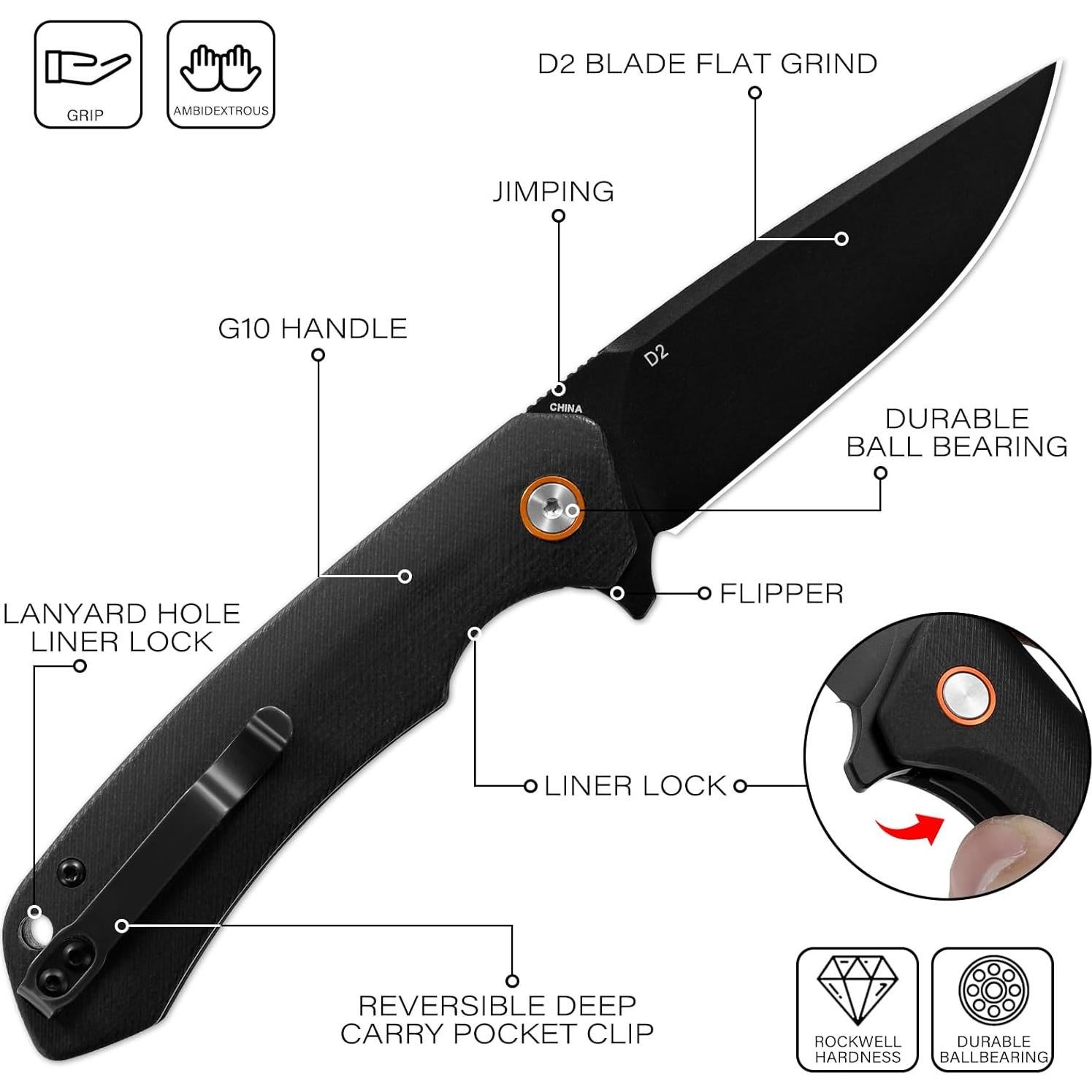 Cuchillo de bolsillo Dispatch D2 8.36 cm con mango G10