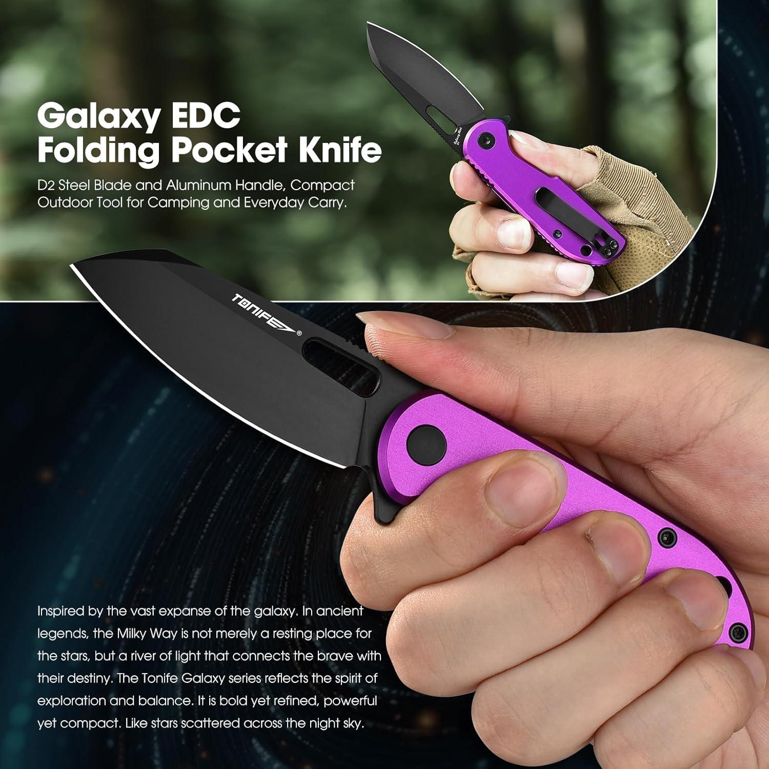 Cuchillo Plegable EDC TONIFE Mini Galaxy Hoja Acero D2 Púrpura