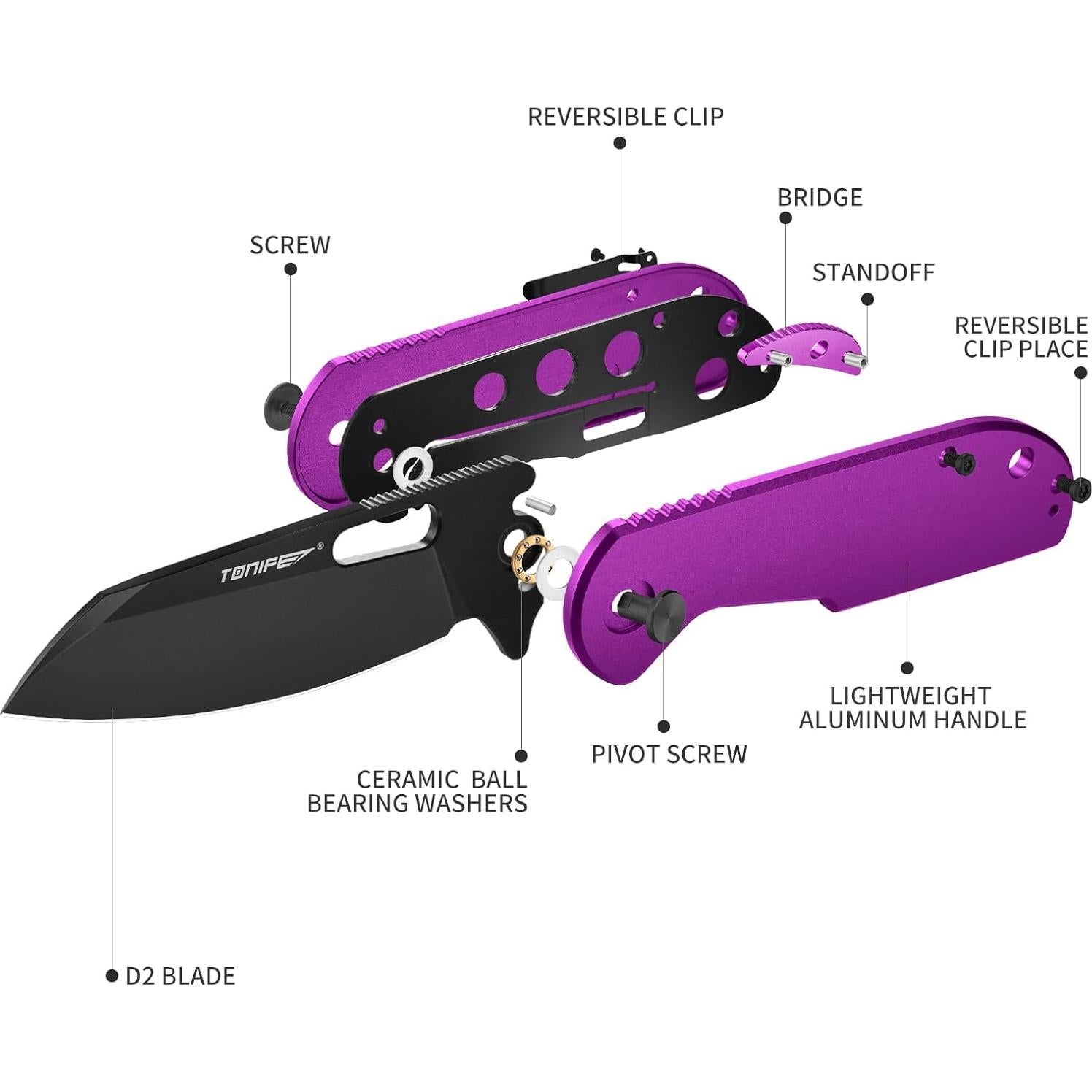 Cuchillo Plegable EDC TONIFE Mini Galaxy Hoja Acero D2 Púrpura