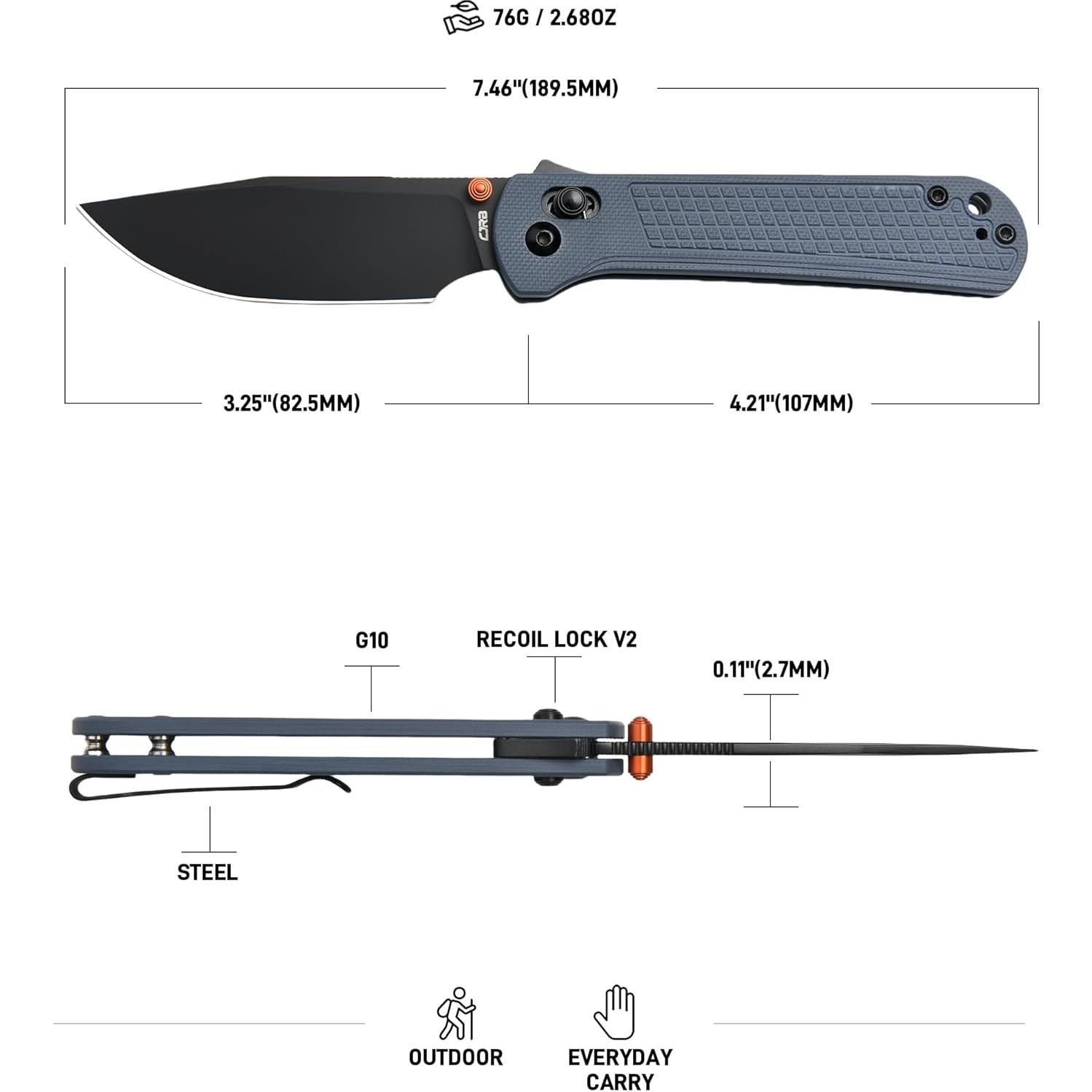Cuchillo Plegable CJRB Bolt 3.25" Acero AR-RPM9 Mango G10 Azul