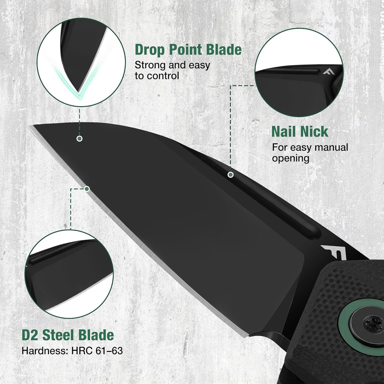 Cuchillo de bolsillo FLISSA D2 5.08 cm plegable con clip