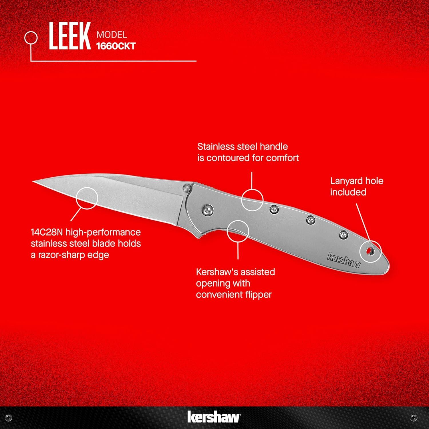 Cuchillo de bolsillo Kershaw Leek Black EDC 7.62cm acero Sandvik