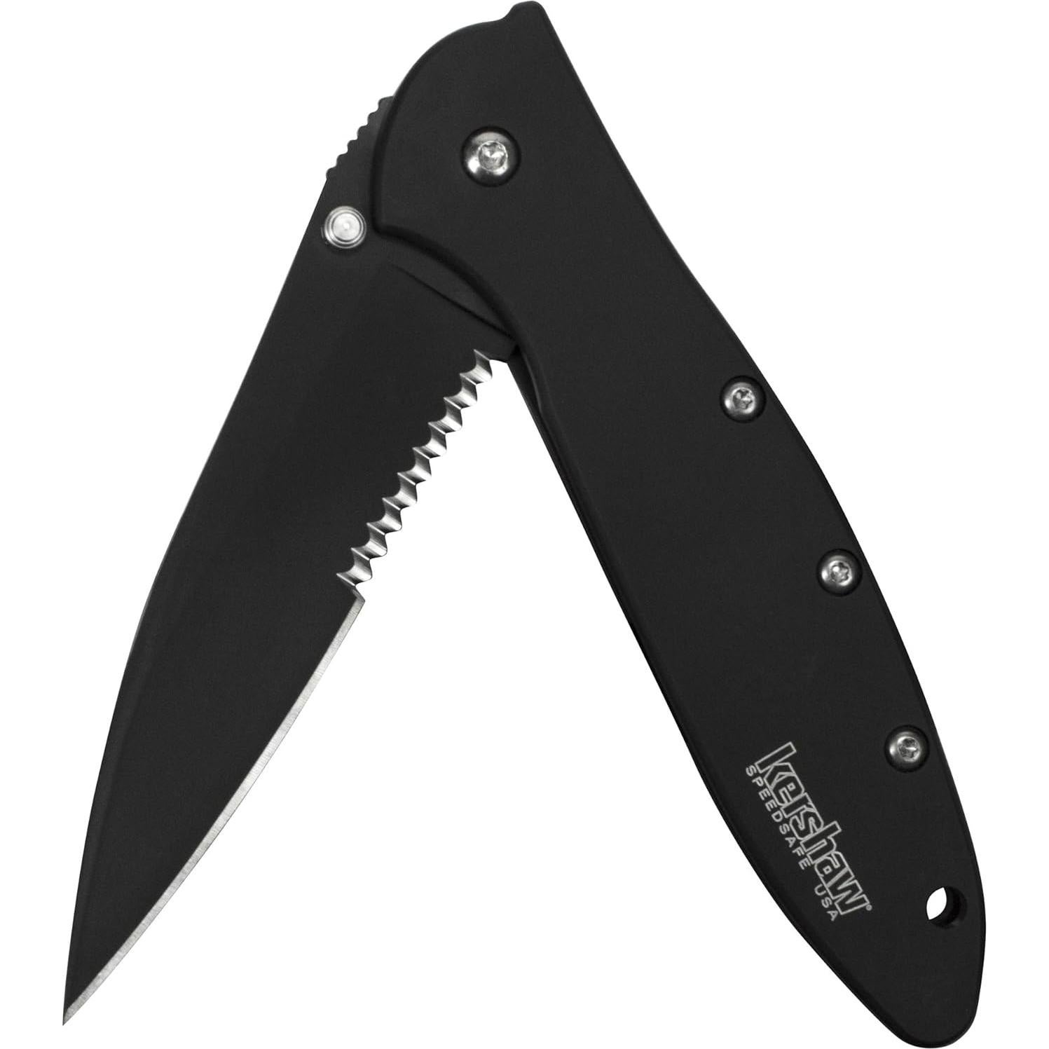 Cuchillo de Bolsillo Kershaw Leek Negro Serrado 7.62cm EDC