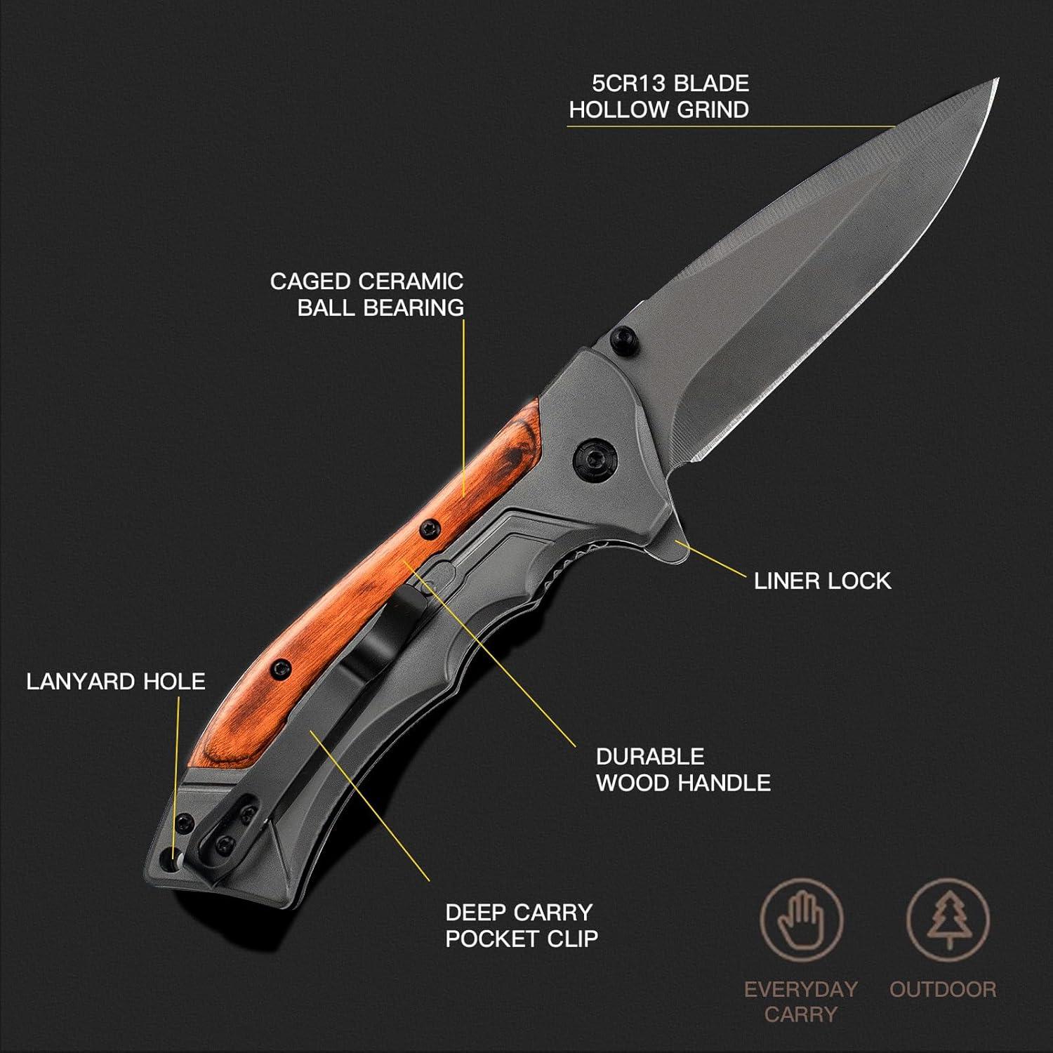 Cuchillo Plegable Milaloko MK5 de Acero Inoxidable para Camping y Pesca