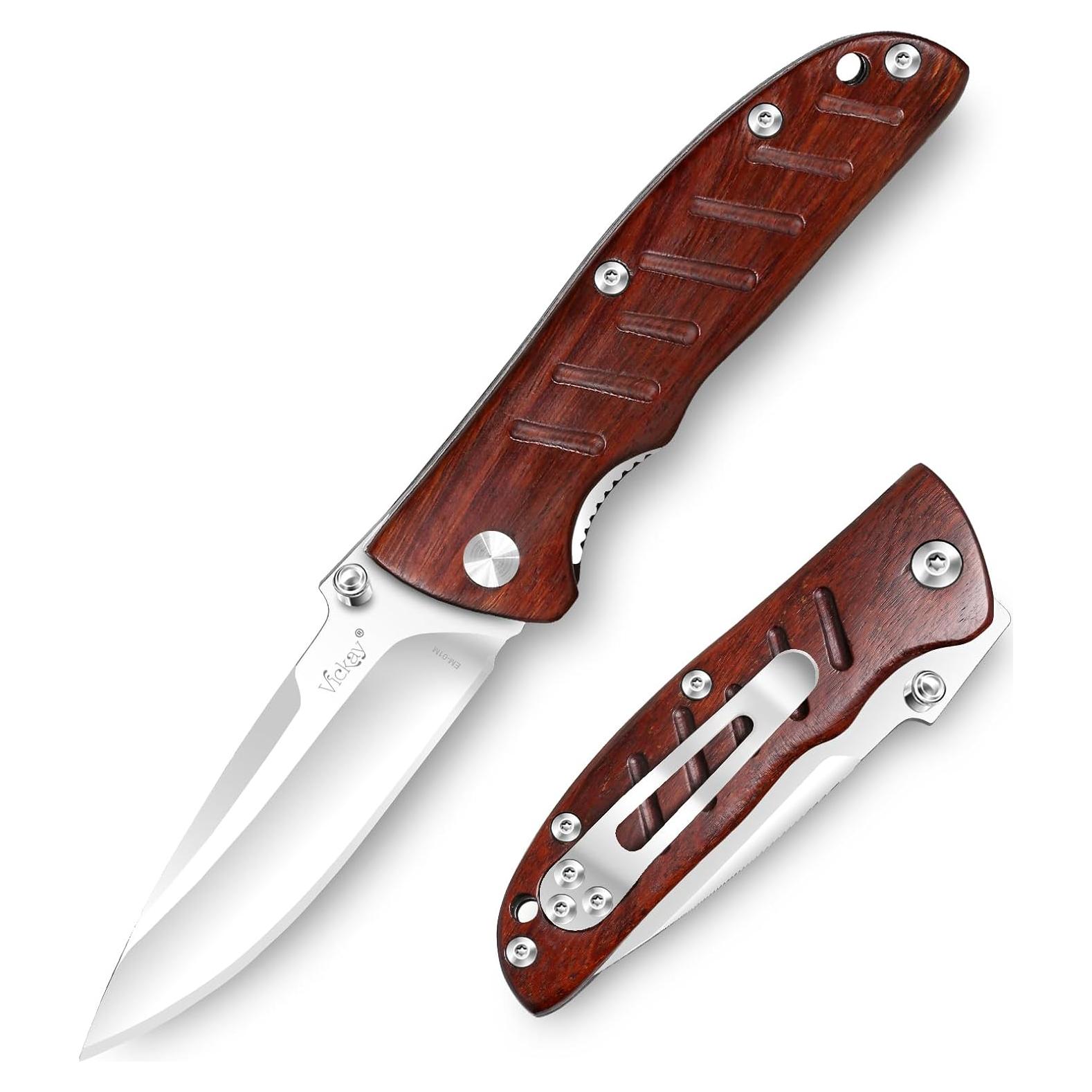 Cuchillo de bolsillo Vickay VK-EM-01M, acero 7 cm, mango madera