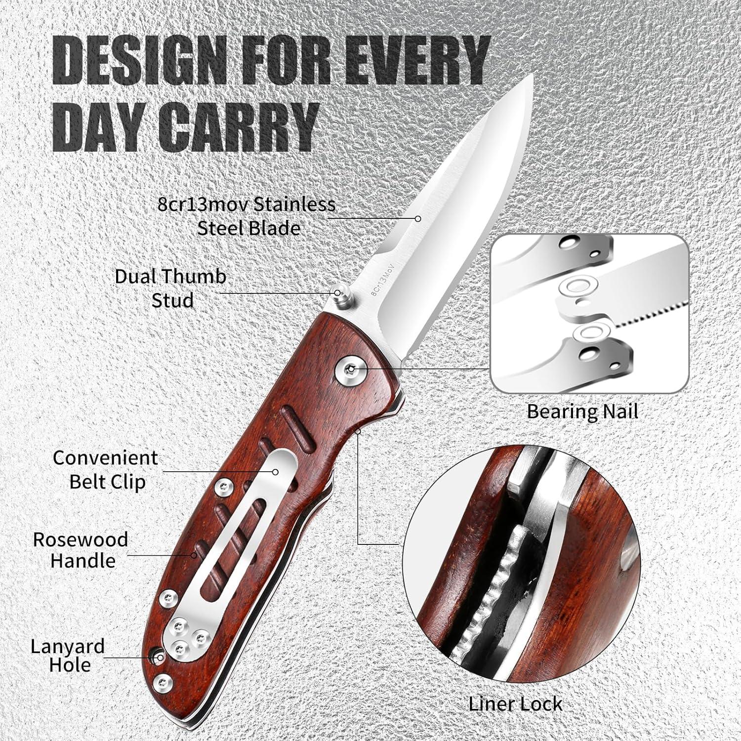 Cuchillo de bolsillo Vickay VK-EM-01M, acero 7 cm, mango madera