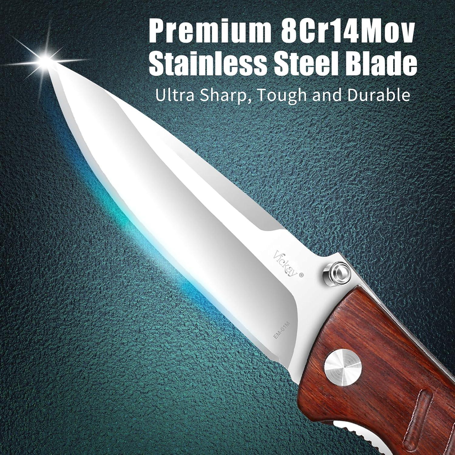 Cuchillo de bolsillo Vickay VK-EM-01M, acero 7 cm, mango madera