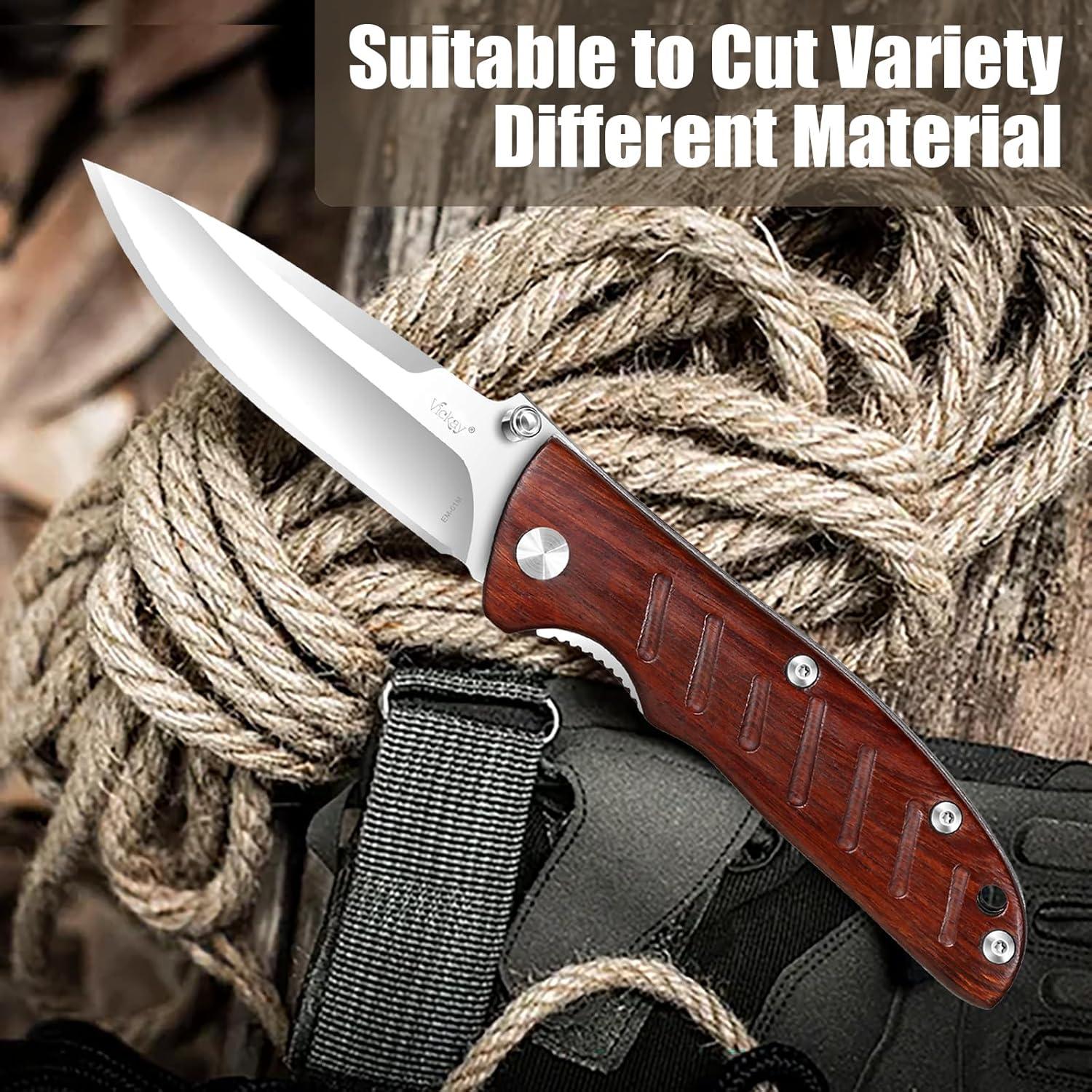 Cuchillo de bolsillo Vickay VK-EM-01M, acero 7 cm, mango madera