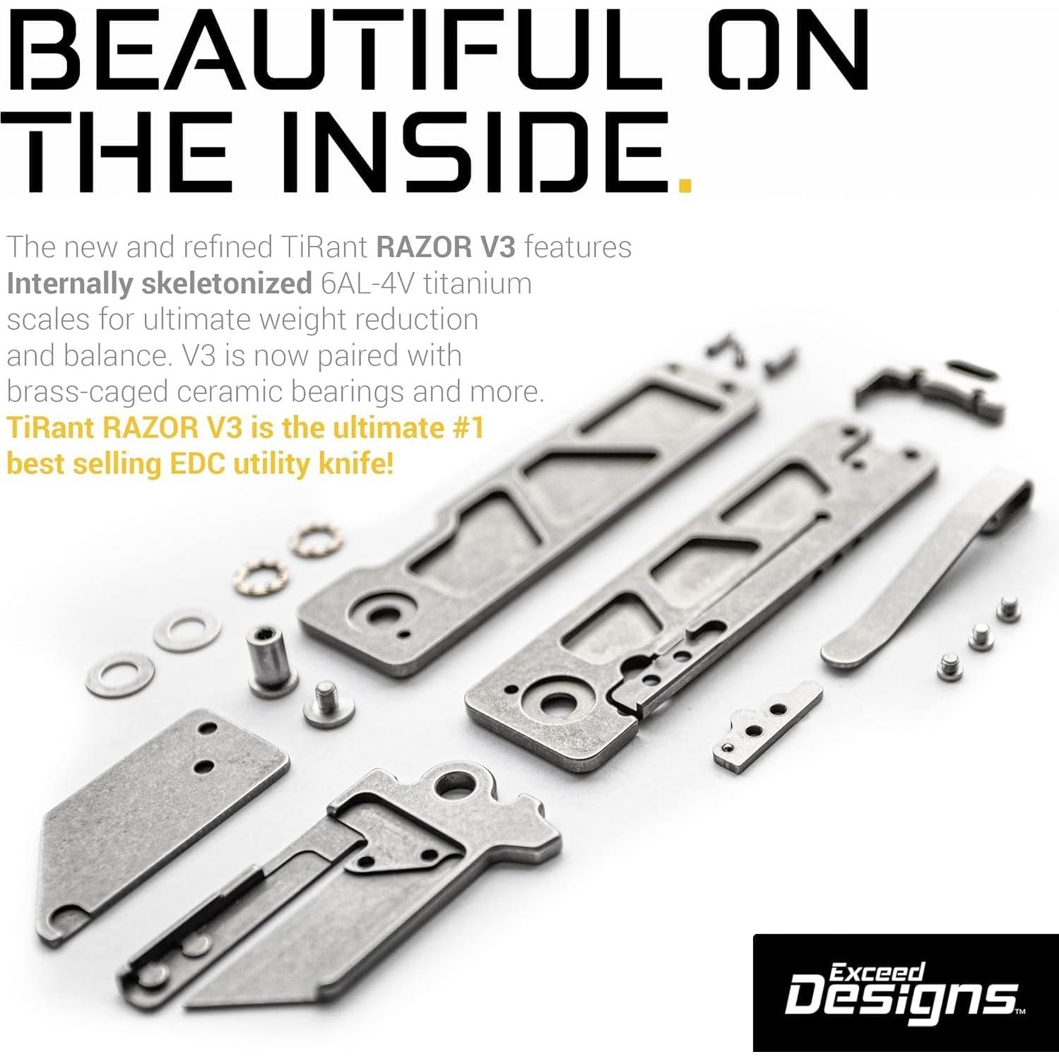 Cuchillo Utility TiRant RAZOR V3 Exceed Designs Titanio 6AL-4V