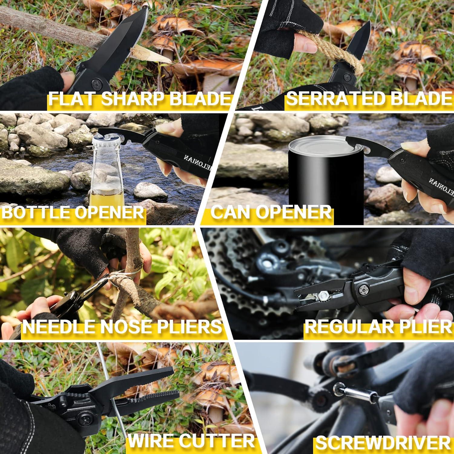 Cuchillo Multifuncional 9-en-1 Chelonian Negro Acero Inoxidable