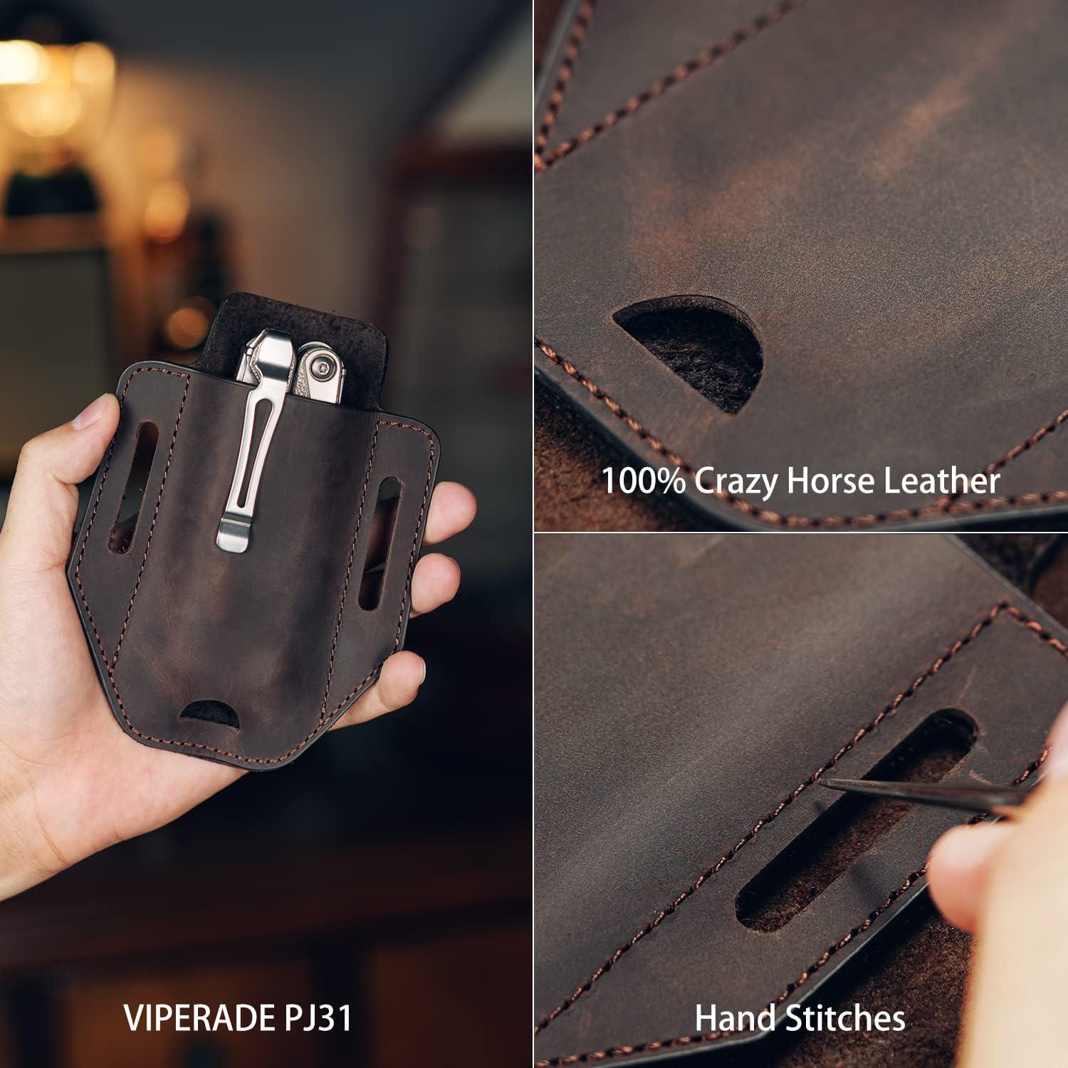 Funda EDC VIPERADE PJ31 de Cuero para Multiherramienta y Linterna