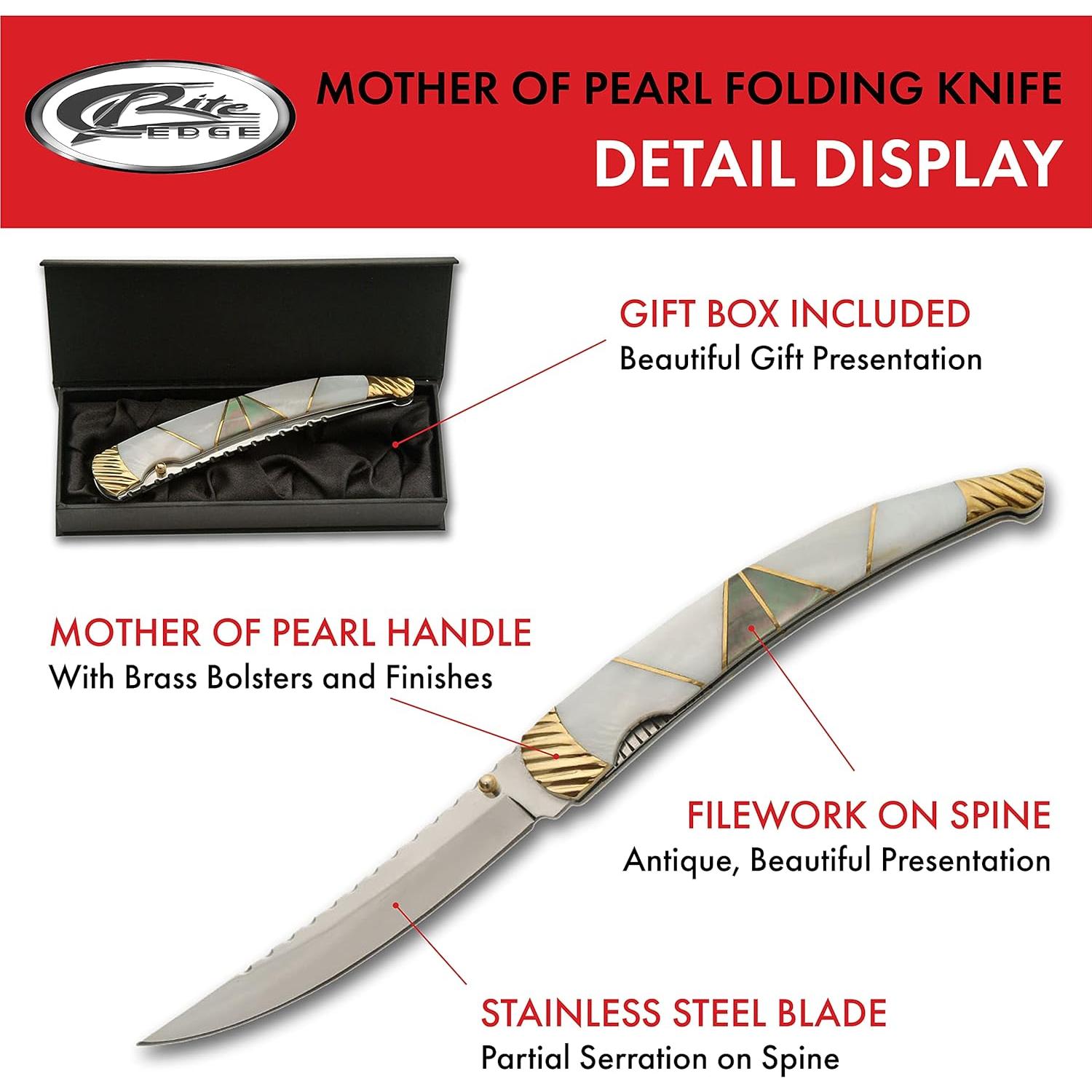 Cuchillo Plegable SZCO de Madreperla y Abulón 12cm EDC